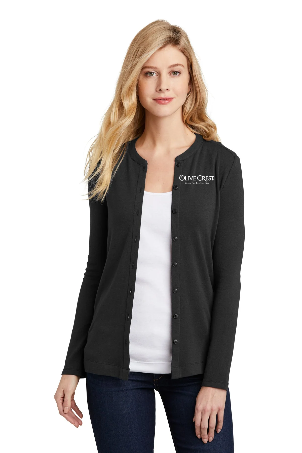 Port Authority Ladies Concept Stretch Branded Button-Front Cardigans, Black [Olive Crest]