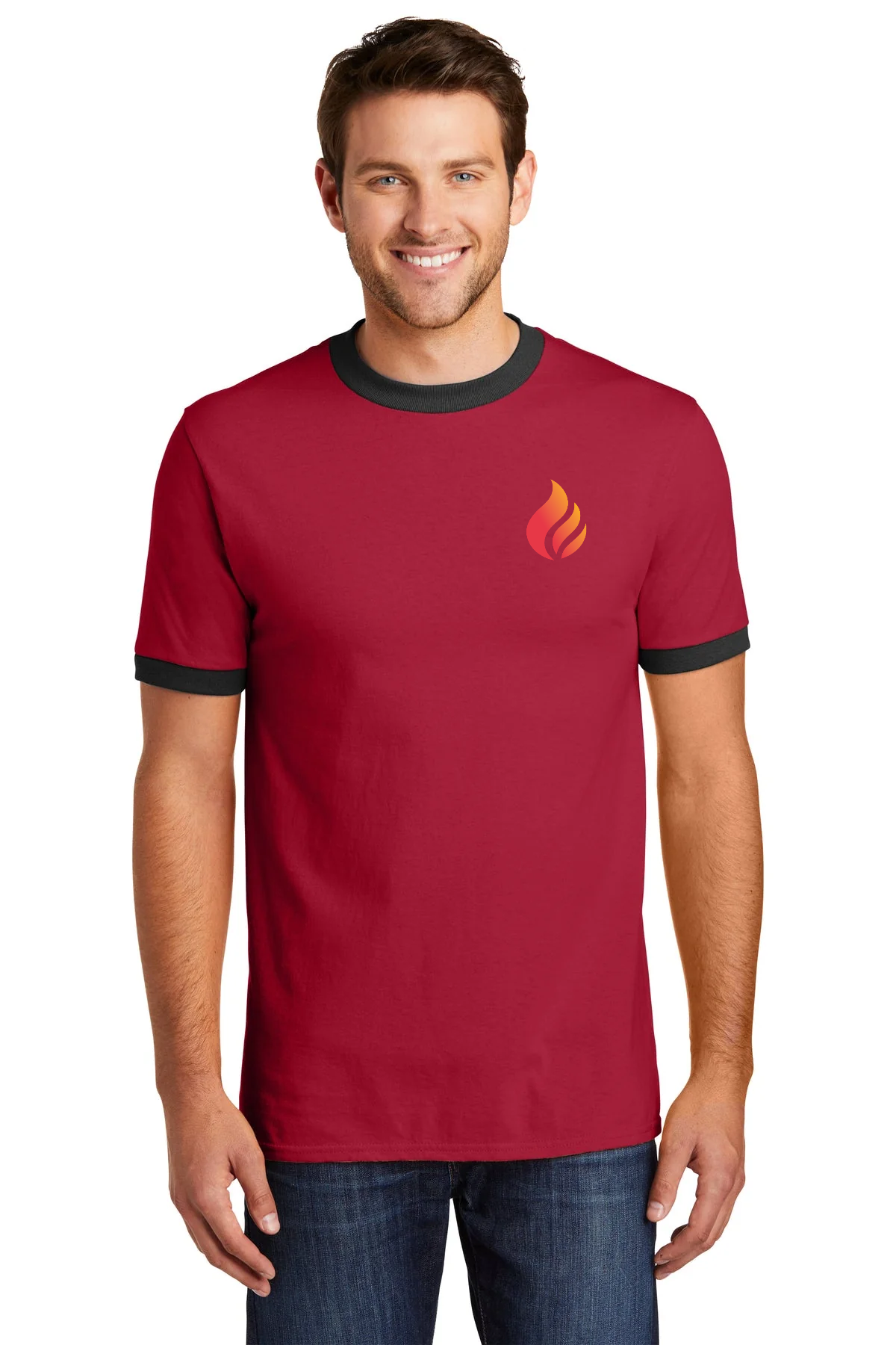 Port & Company Core Cotton Branded Ringer Tee's, Red/ Jet Black [Fire Solutions]