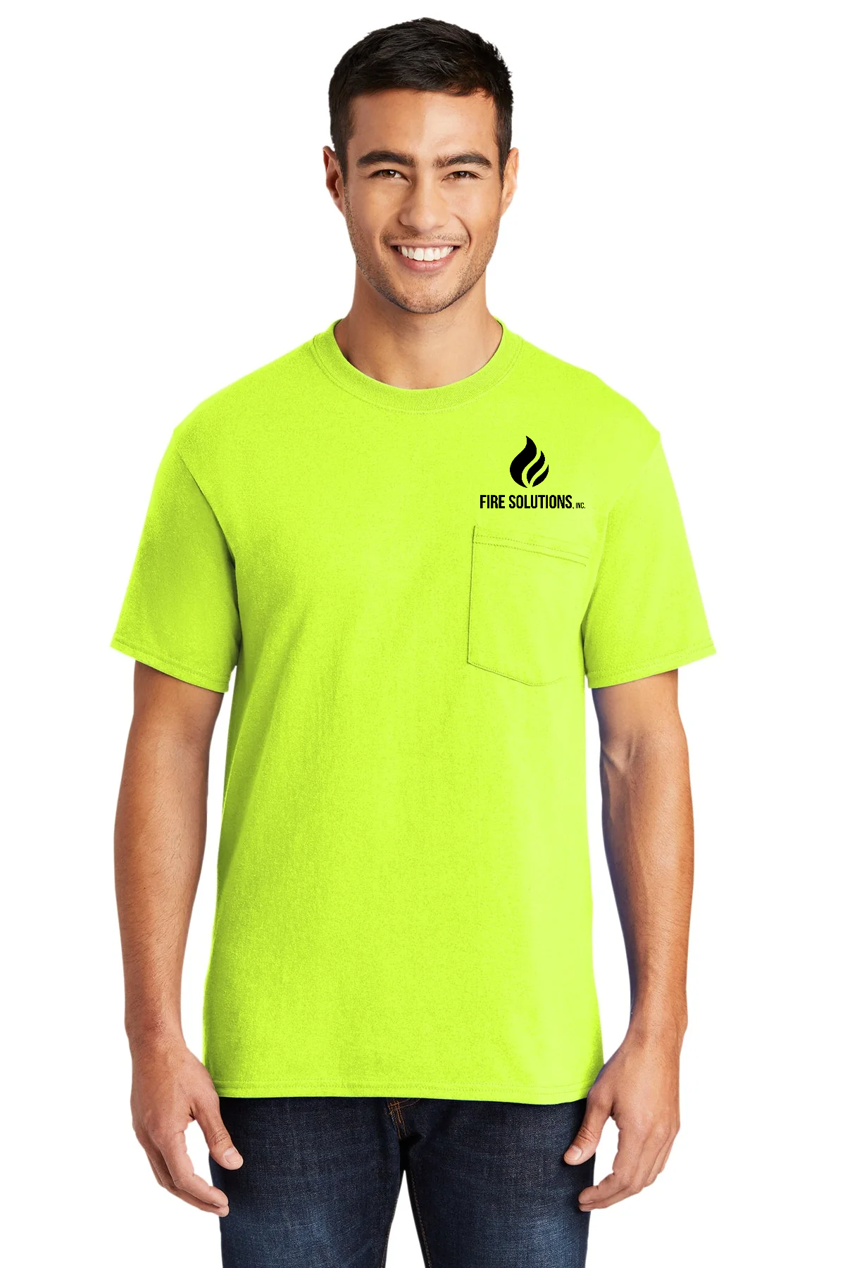Port & Company Tall Core Blend Customized Pocket Tee's, Safety Green [Fire Solutions]