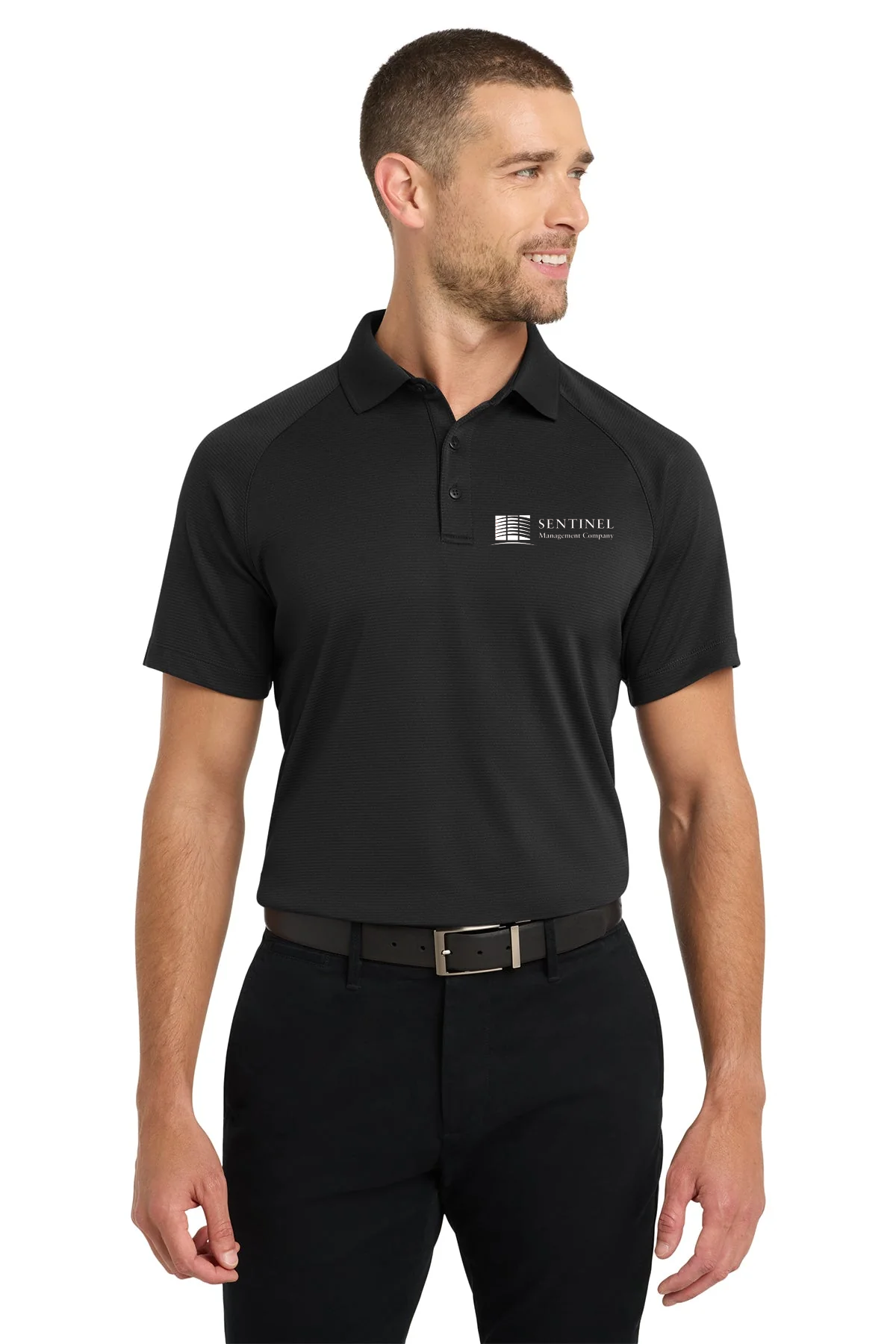 Port Authority Crossover Raglan Custom Polos, Black [Sentinel Management]