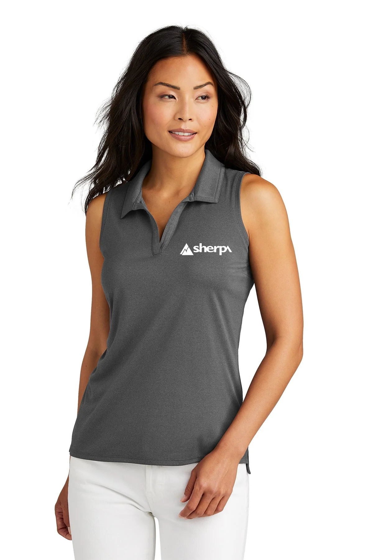 Custom TravisMathew Ladies Coto Performance Sleeveless Polo TM1WX001 Quiet Shade Grey with Black [Sherpa LLC]
