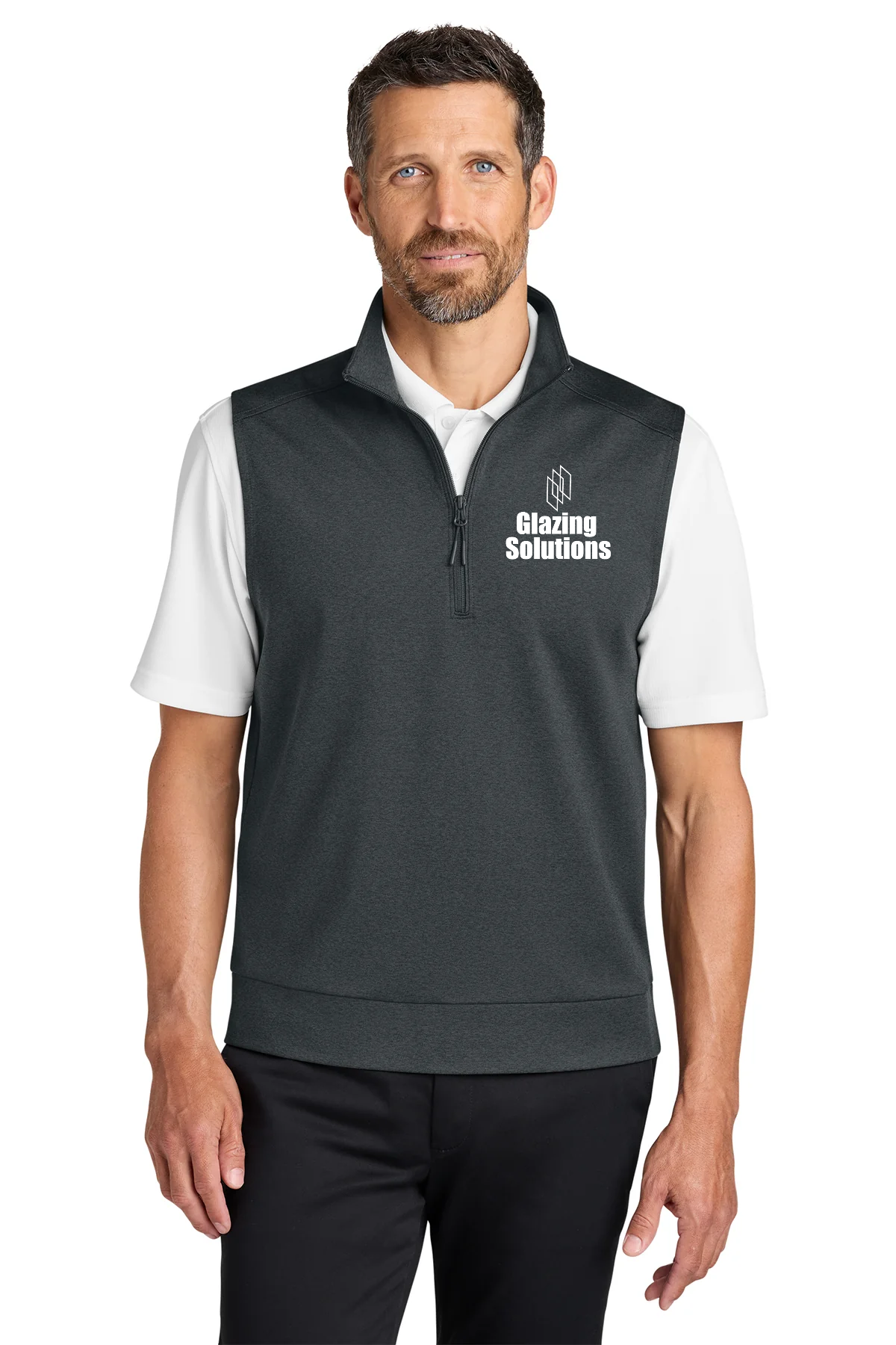 Port Authority C-FREE Double Knit 1/4-Zip Vest, Grey Steel Heather [Glazing Solutions]