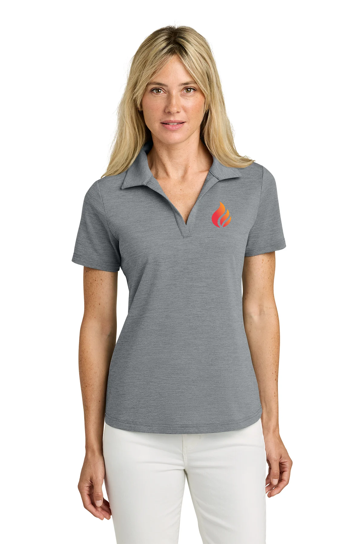 TravisMathew Womens Onward Custom Polos, Grey Heather [Fire Solutions]