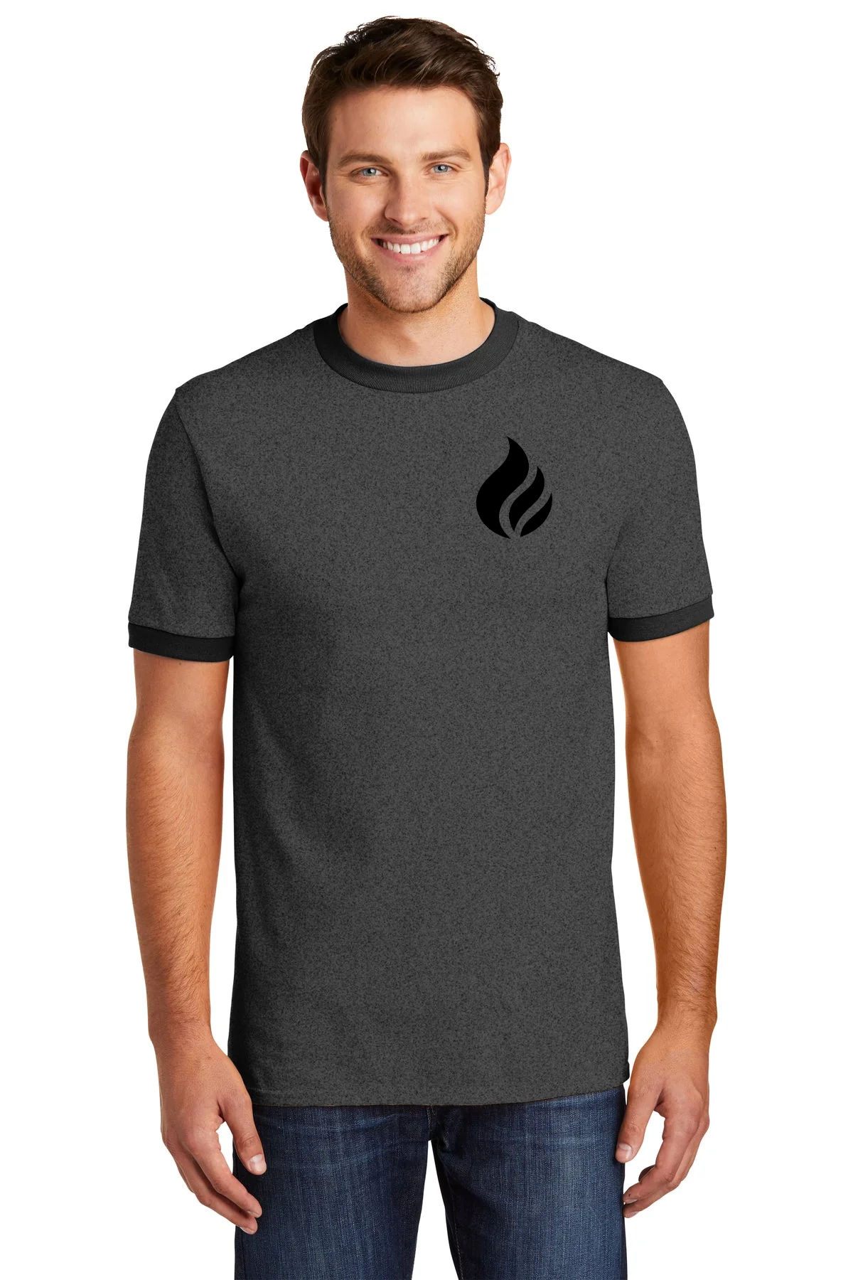 Port & Company Core Cotton Custom Ringer Tee's, Dark Heather Grey/ Jet Black [Fire Solutions]
