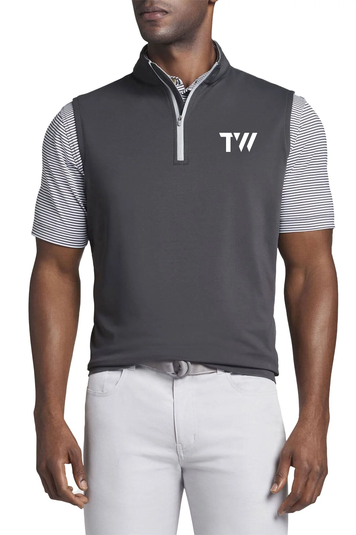 Peter Millar Galway Performance Customized Quarter Zip Vests, Iron Grey [TW Constructors]
