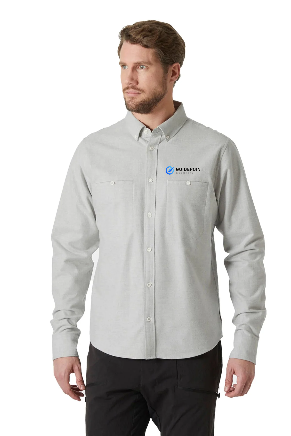 Helly Hansen Mens F2F Cotton Flannel Custom Shirts, Mellow Grey [GuidePoint Security]