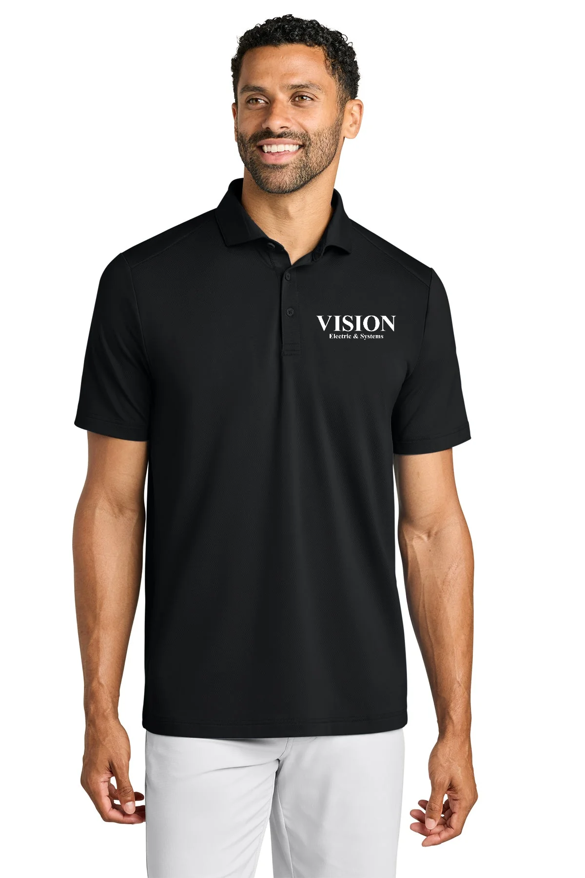 TravisMathew Onward Custom Polos, Black [Vision Electric and Systems]