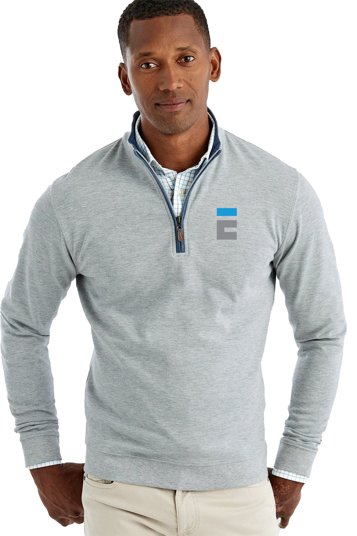 Custom Johnnie O Mens Sully 1/4 Zip Pullover JMKO1460 Light Gray [Executive Construction]