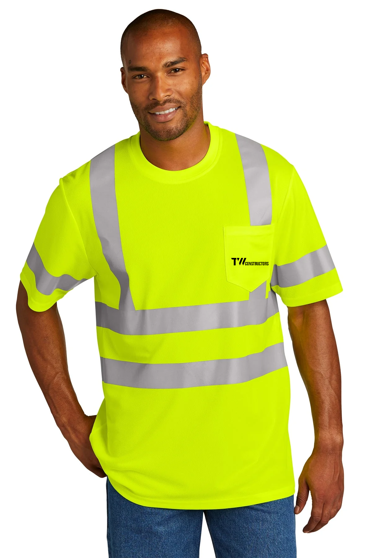 CornerStone ANSI 107 Class 3 Mesh Custom Tee's, Safety Yellow [TW Constructors]