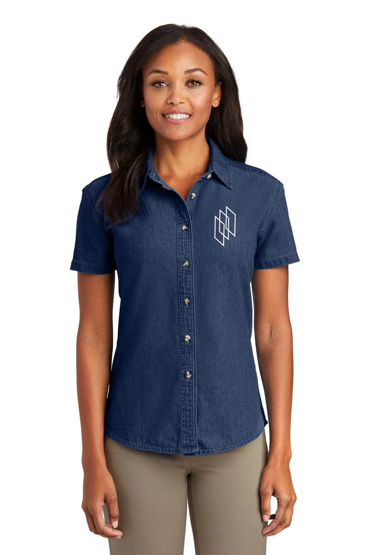 Port & Company Ladies Short Sleeve Custom Denim Shirts, Ink Blue [Glazing Solutions]