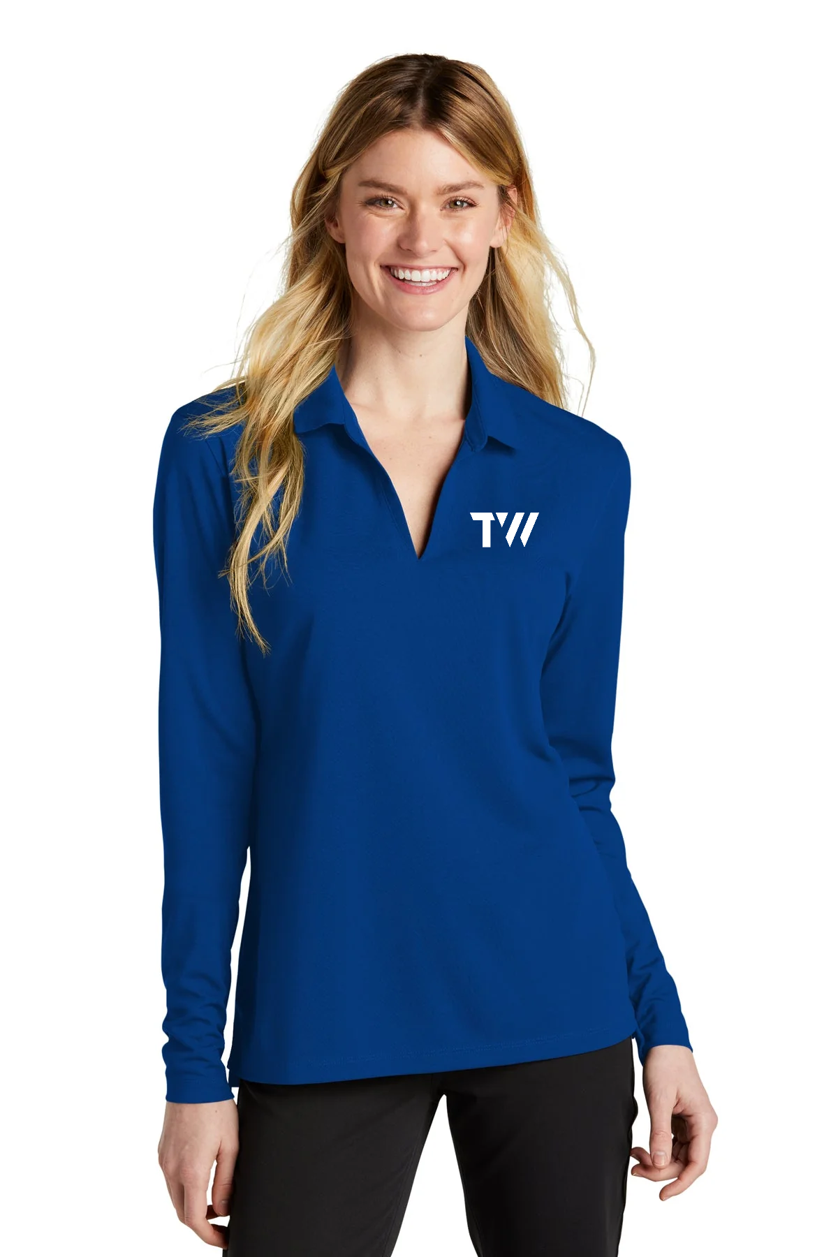 Nike Ladies Dri-FIT Micro Pique Long Sleeve Custom Polos, Gym Blue [TW Constructors]