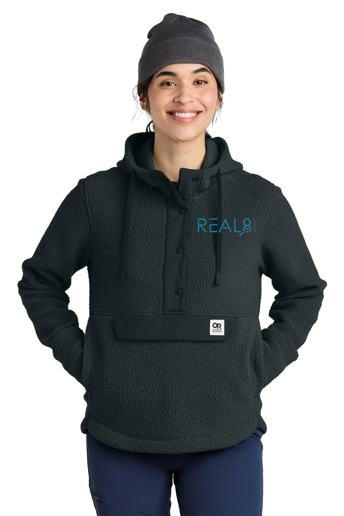 Outdoor Research Womens Packwood Fleece Pullover Custom Hoodies, Black [Real8 Group]