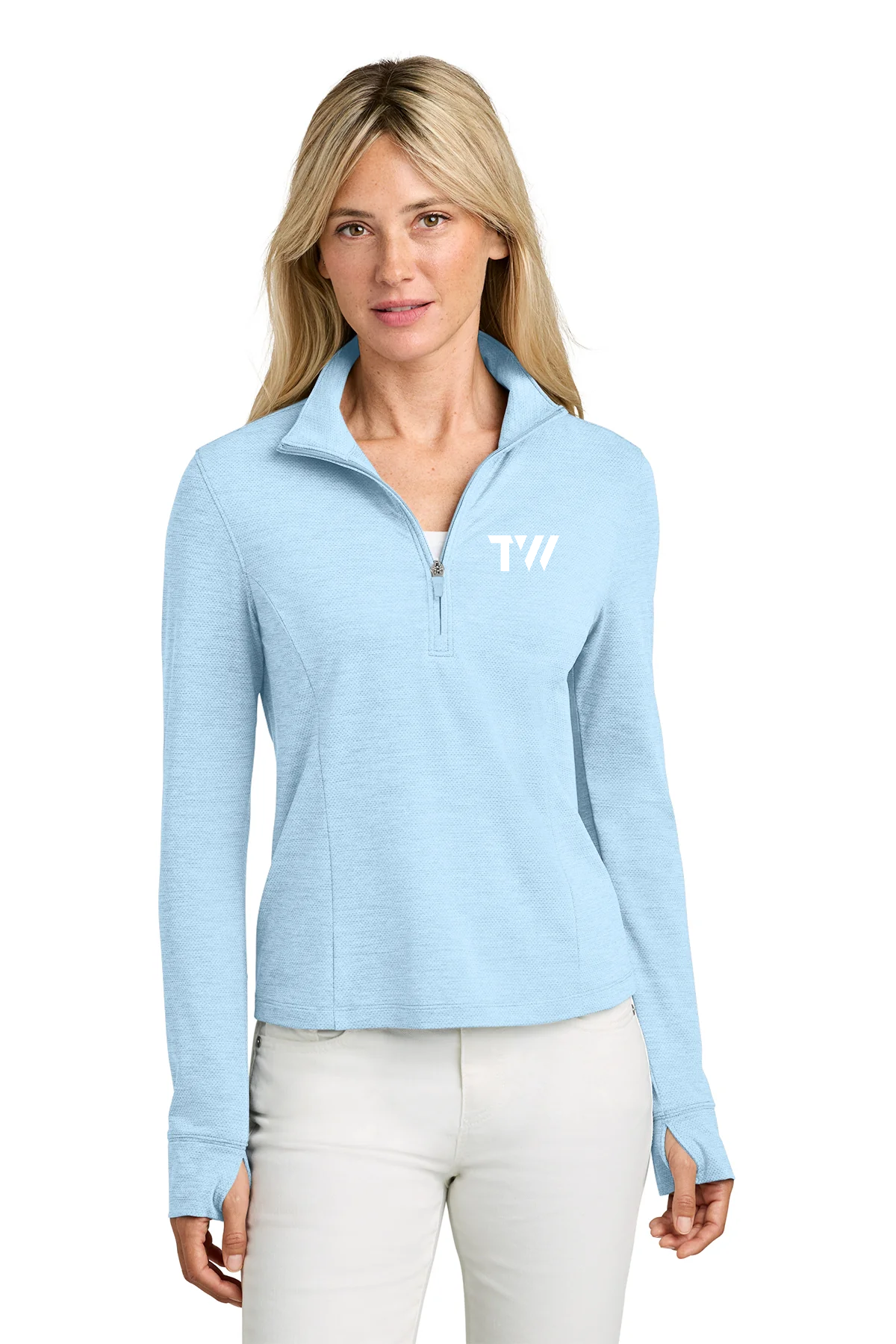 TravisMathew Womens Onward 1/2-Zip, Blue Heather [TW Constructors]