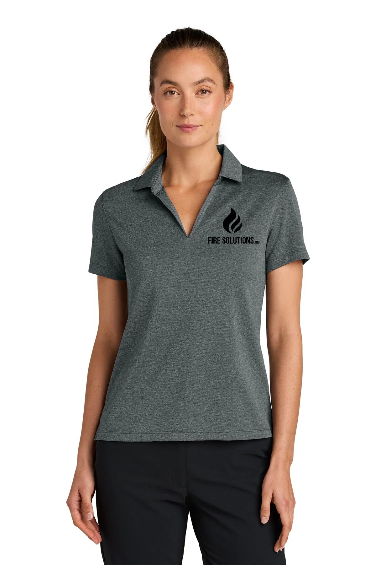 Nike Womens Dri-FIT Smooth Heather Custom Polos, Anthracite Heather [Fire Solutions]