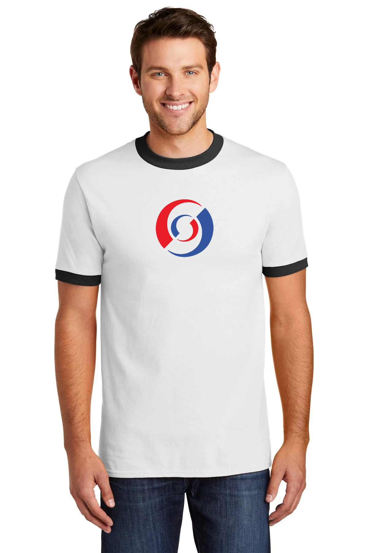 Port & Company Core Cotton Branded Ringer Tee's, White/ Jet Black [Mechanical Solutions]