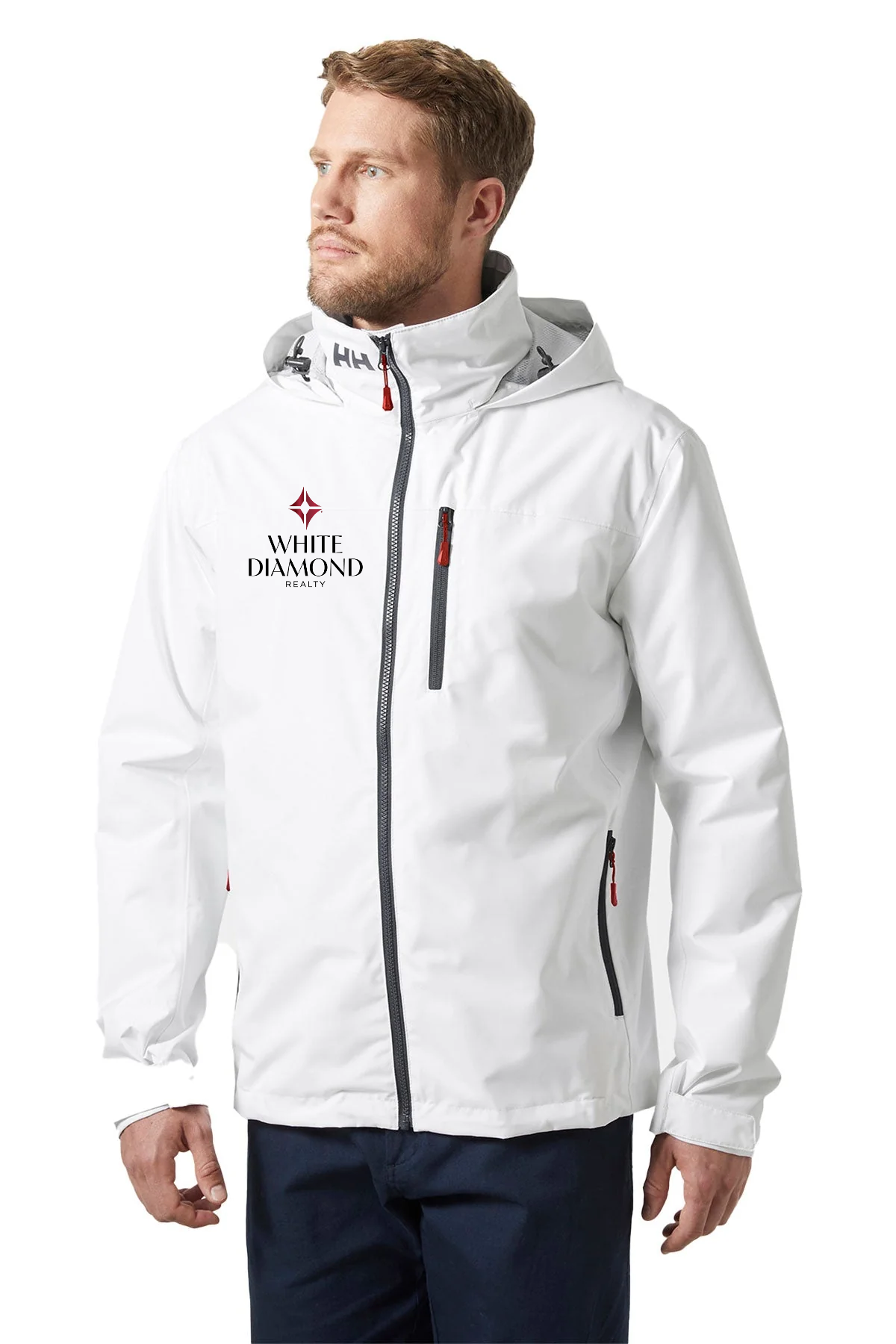 Helly Hansen Mens Crew Hooded Midlayer Custom Jackets 2.0, White [White Diamond Realty]