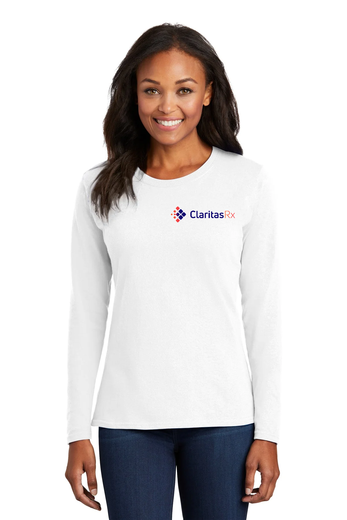Port & Company Ladies Long Sleeve Core Cotton Tee, White [Claritas Rx]