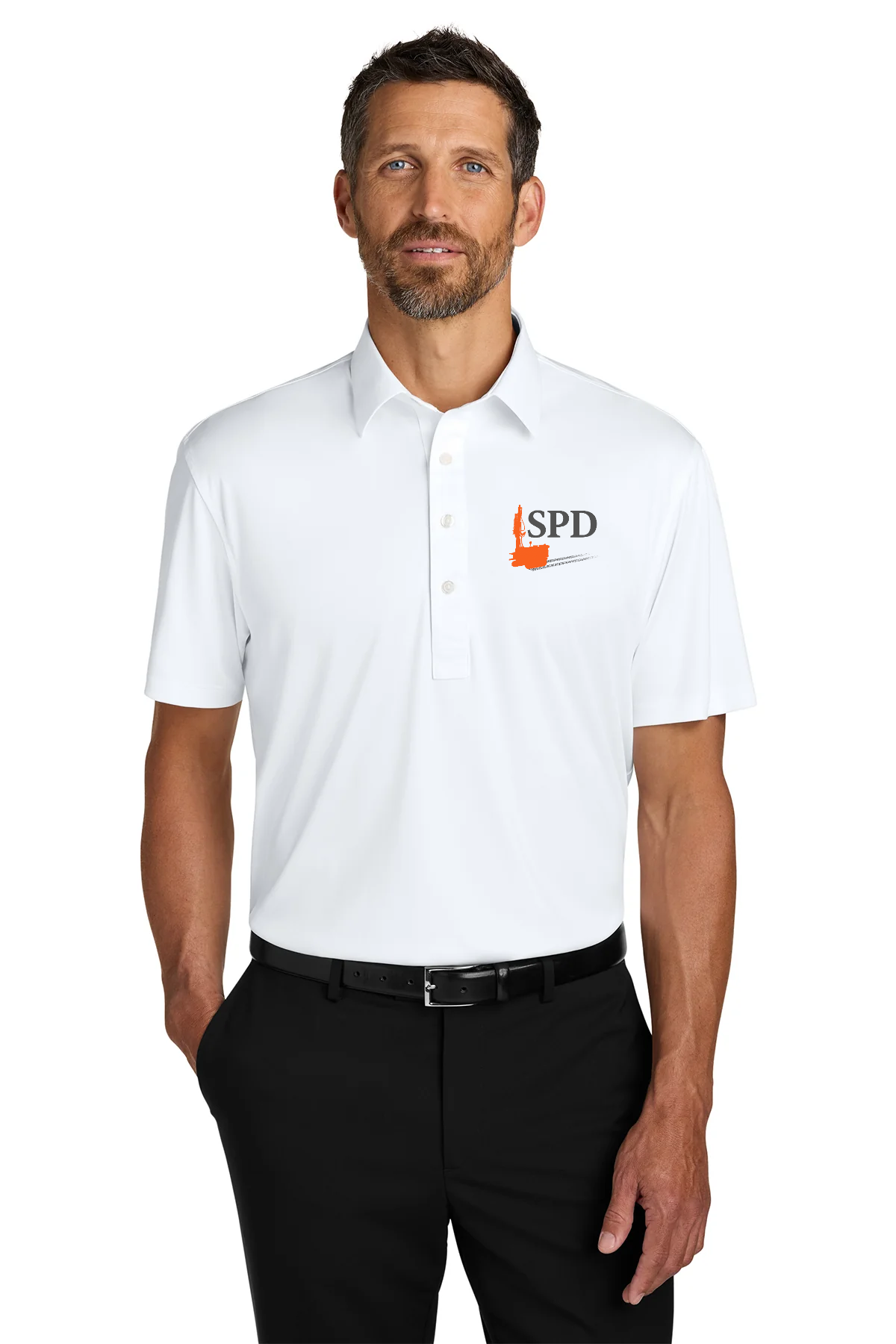 Port Authority Shirt Collar Polo, White [Solar Pile Driver]