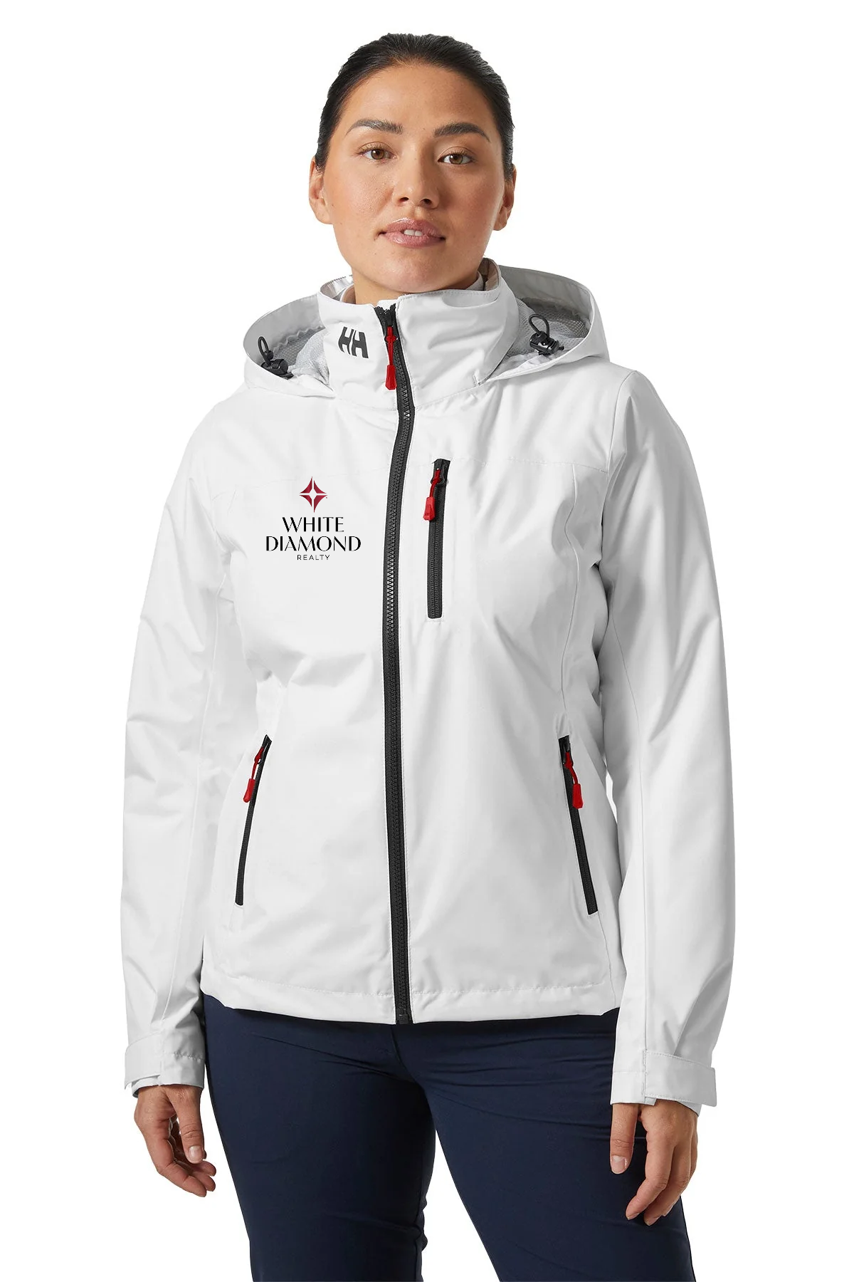 Helly Hansen Womens Crew Hooded Midlayer Custom Jackets 2.0, White [White Diamond Realty]