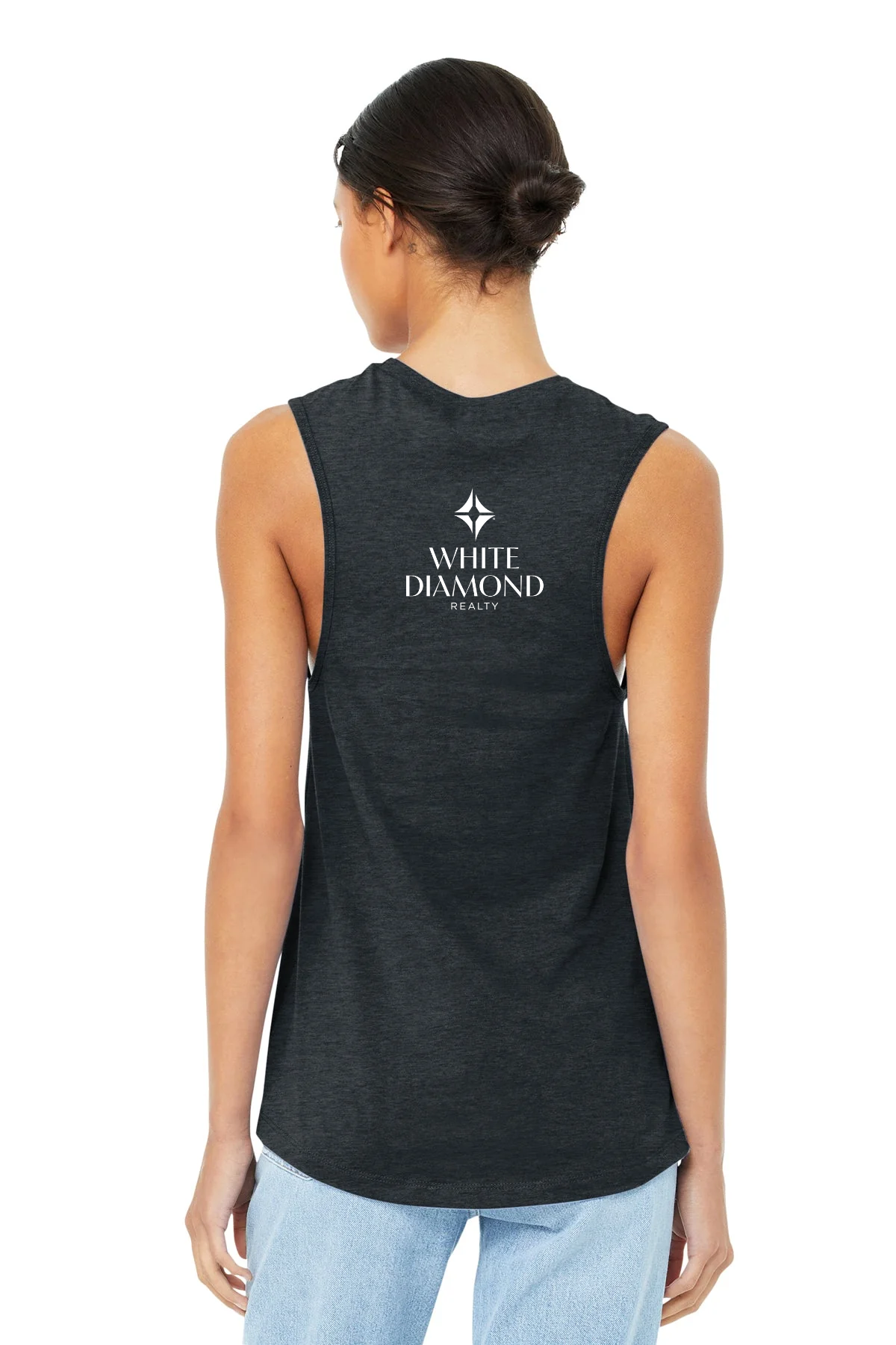 Bella Canvas Womens Jersey Muscle Tank, Dark Grey Heather [White Diamond Realty]