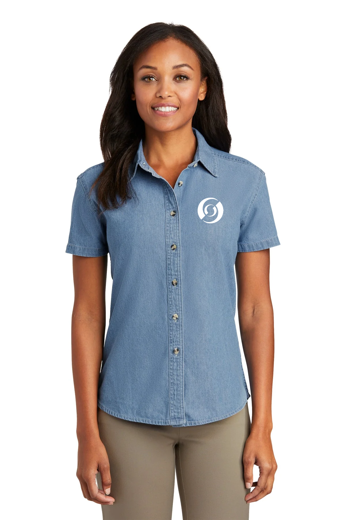 Port & Company Ladies Short Sleeve Custom Denim Shirts, Faded Blue [Mechanical Solutions]