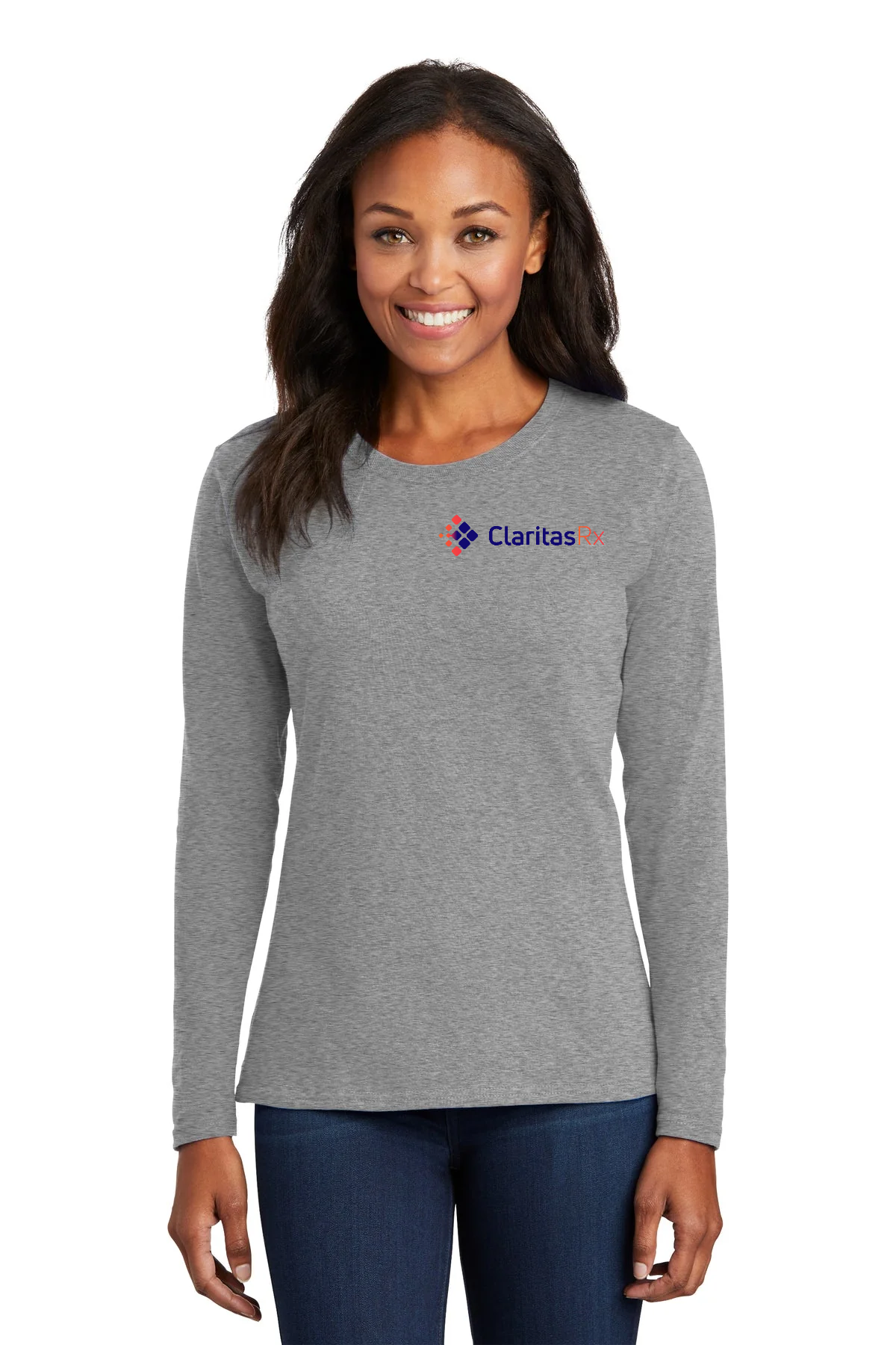 Port & Company Ladies Long Sleeve Custom Core Cotton Tee's, Athletic Heather [Claritas Rx]