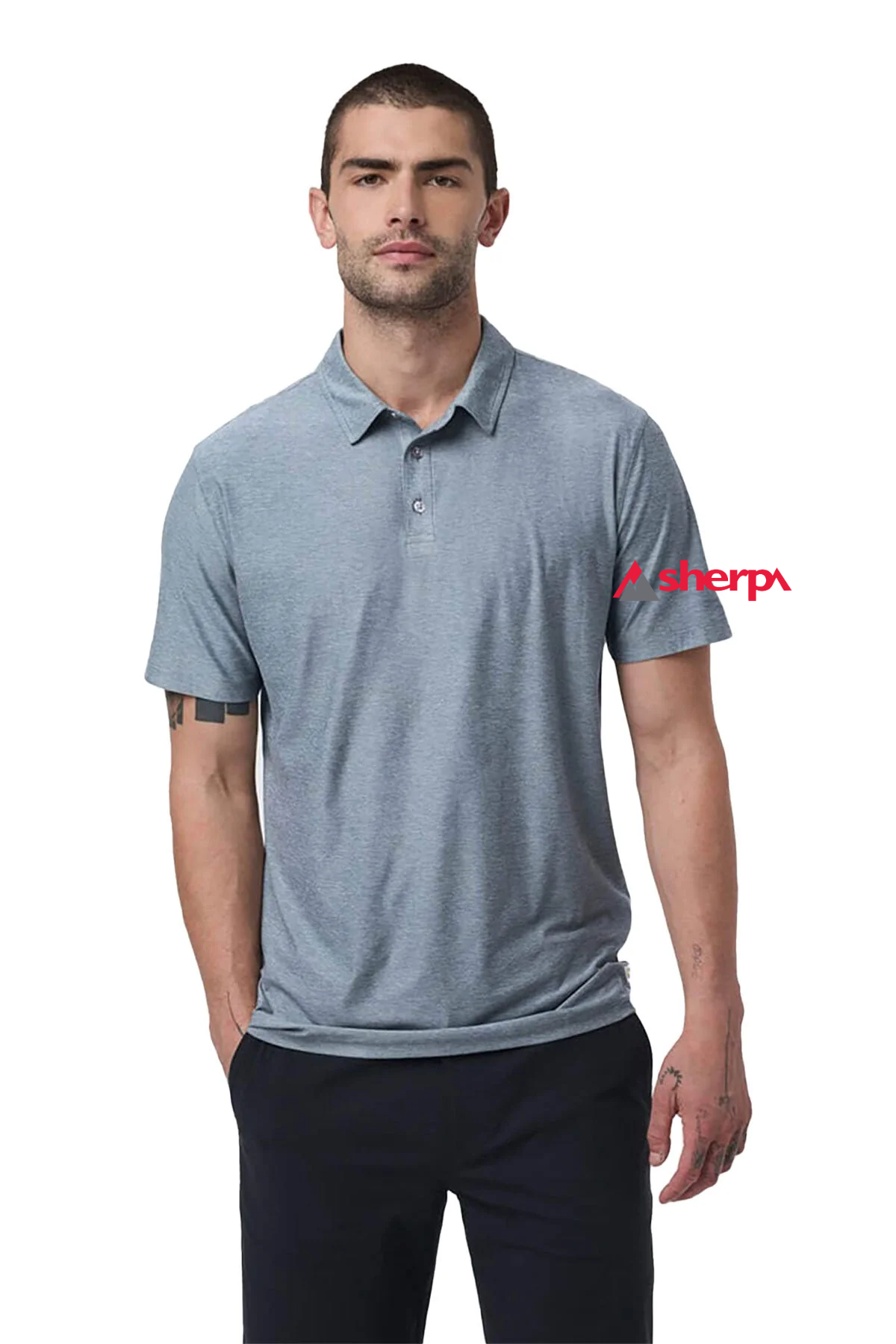Vuori Men's Strato Tech Custom Polos, Mist Heather [Sherpa LLC]