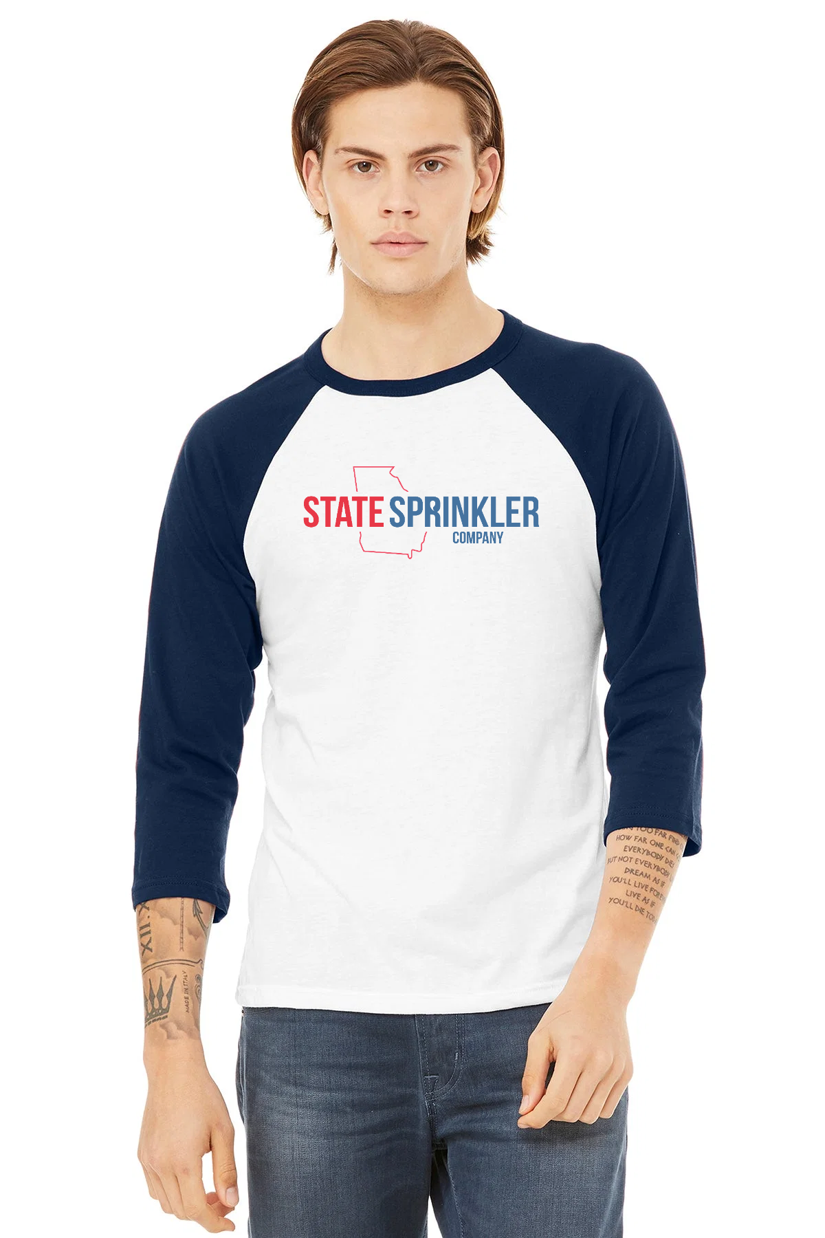 Bella Canvas Unisex 3/4-Sleeve Baseball T-Shirt, White/ Navy [Fire Solutions]