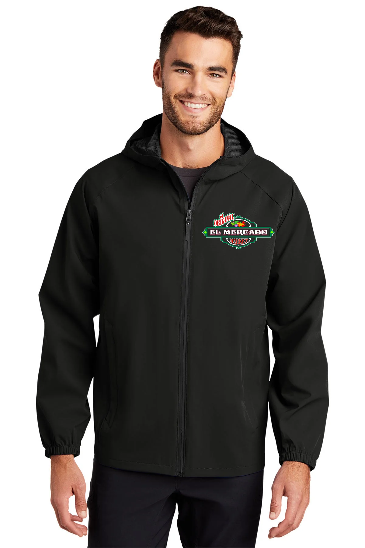 Port Authority Essential Branded Rain Jackets, Deep Black [El Mercado Market]