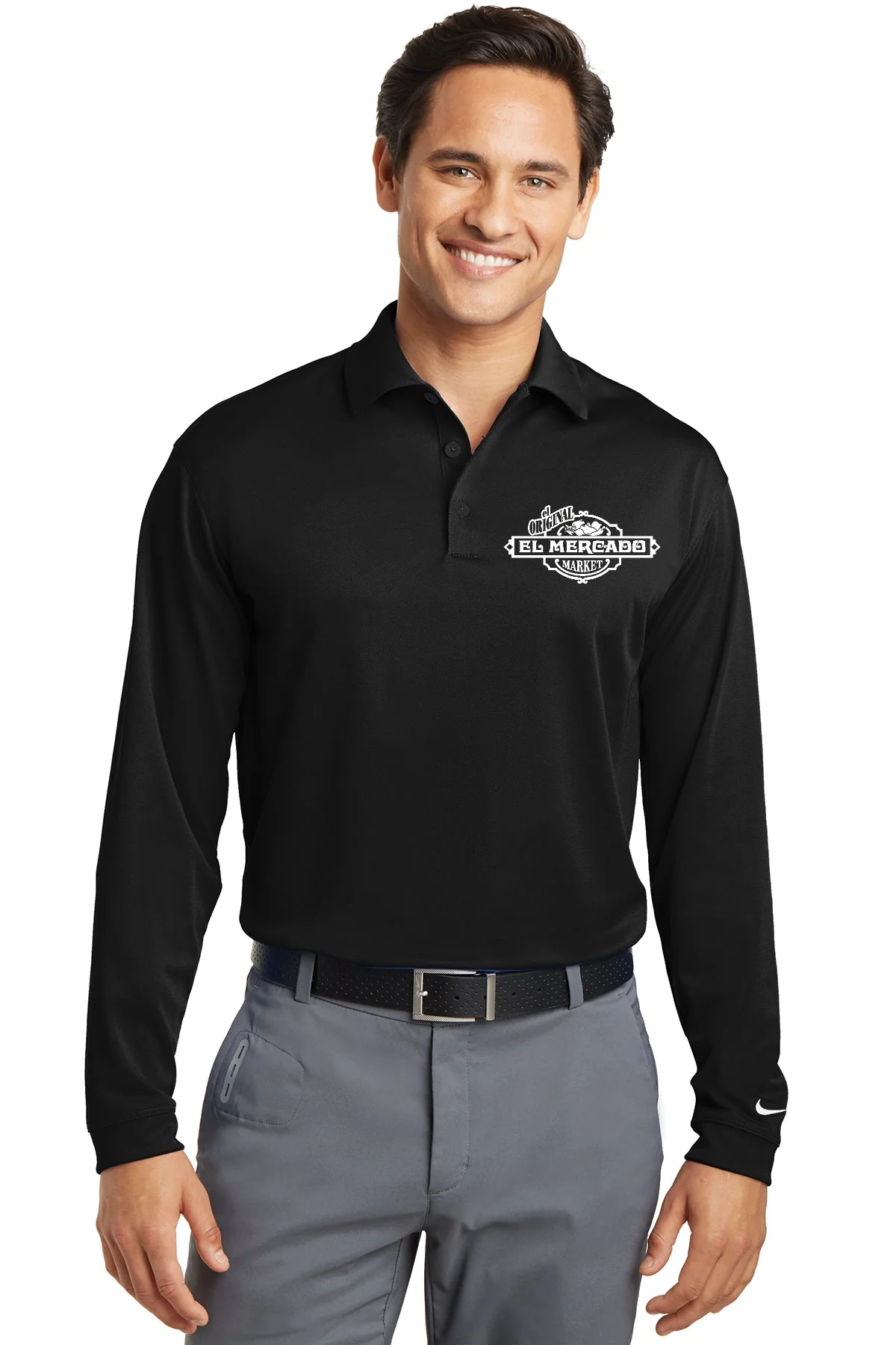 Nike Tall Long Sleeve Dri-FIT Stretch Custom Polos, Black [El Mercado Market]