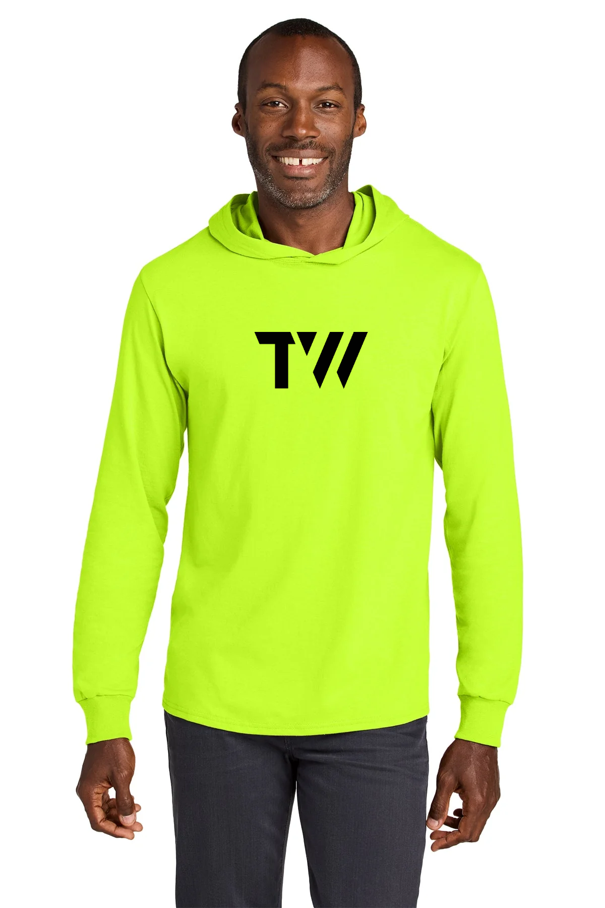 Jerzees Classics Unisex Cotton Long Sleeve Hooded T-Shirt, Safety Green [TW Constructors]