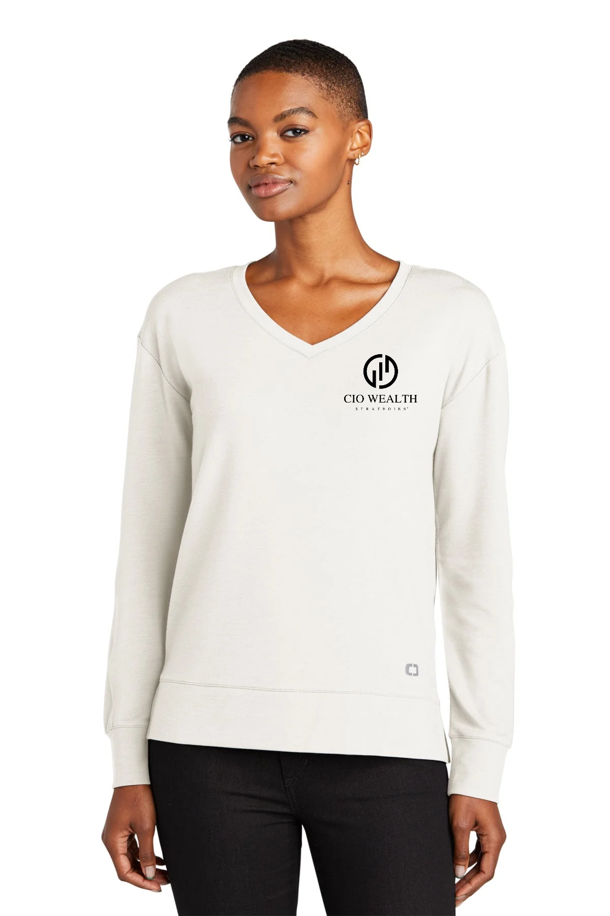 OGIO Ladies Luuma Long Sleeve Custom V-Necks, Ivory Snow [CIO Wealth Strategies]