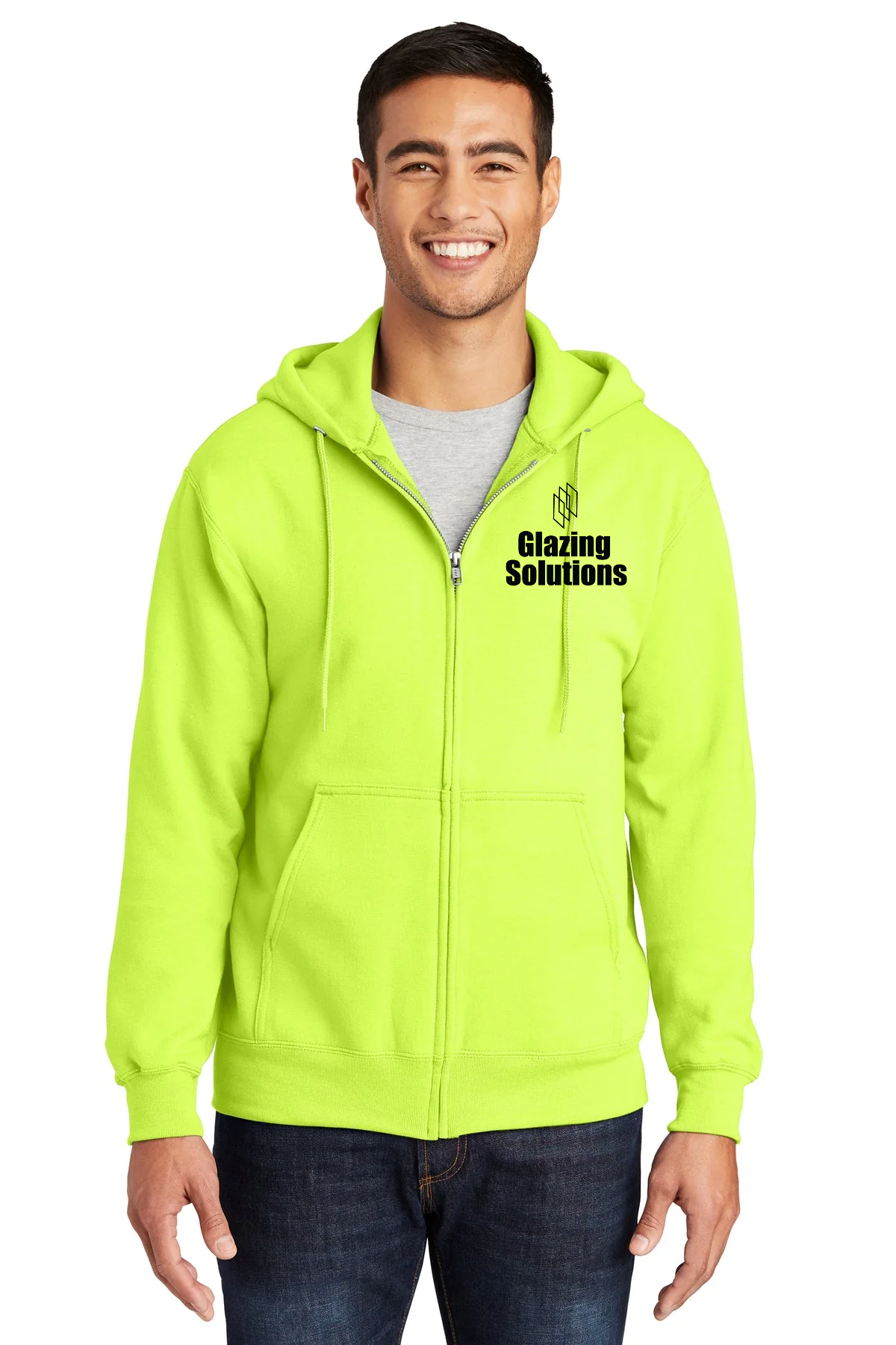 Port & Company Essential Fleece Branded Zip Hoodies, Safety Green [Glazing Solutions]