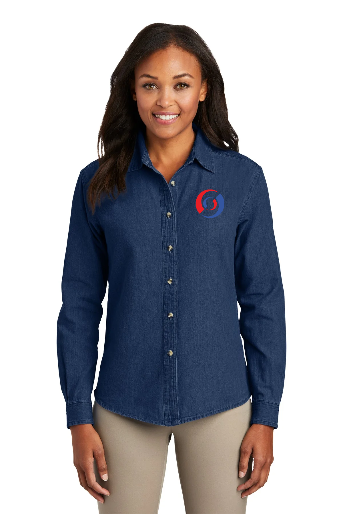 Port & Company Ladies Long Sleeve Custom Denim Shirts, Ink Blue [Mechanical Solutions]