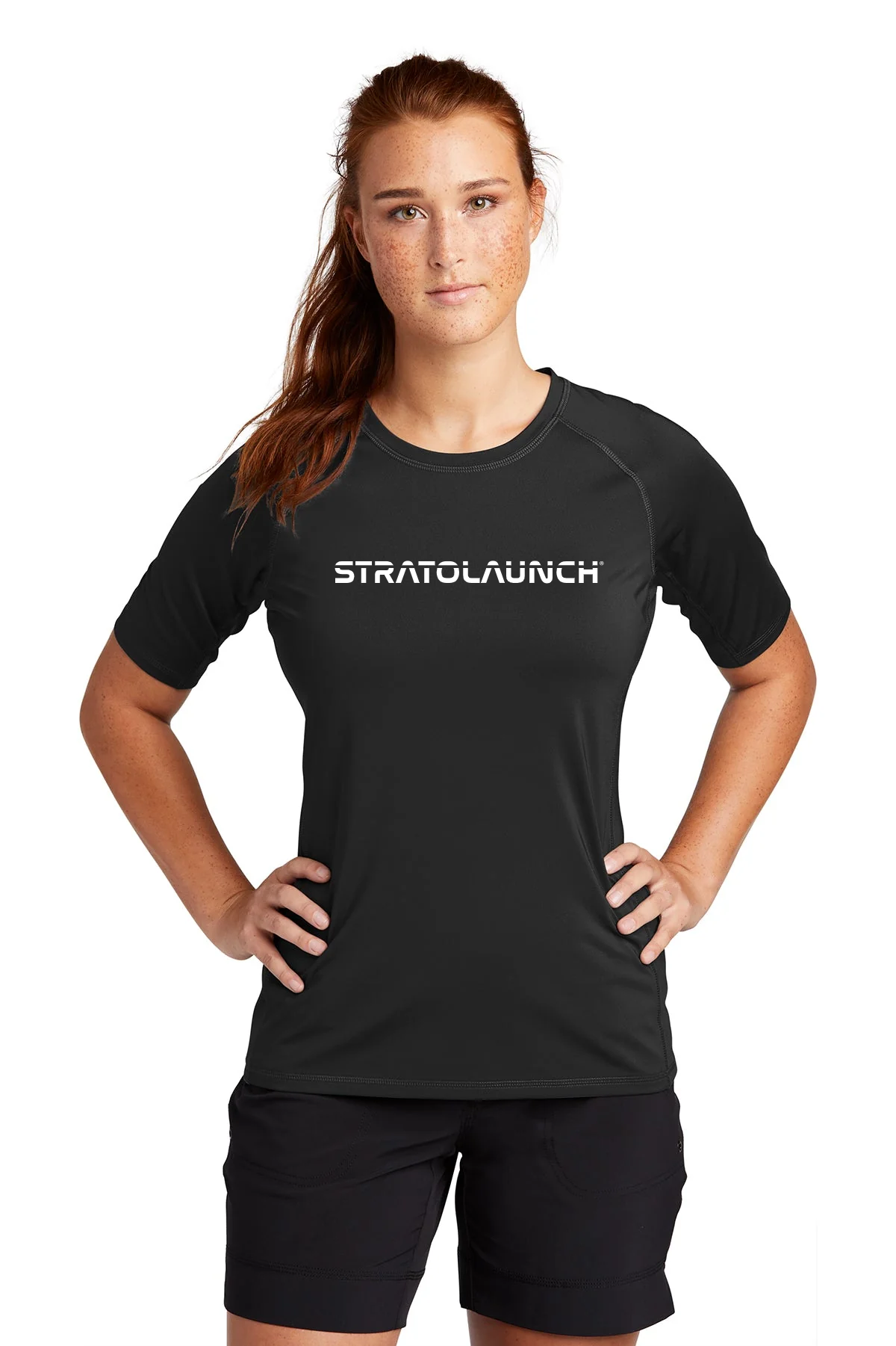 Sport-Tek Ladies Rashguard Tee, Black [Stratolaunch]