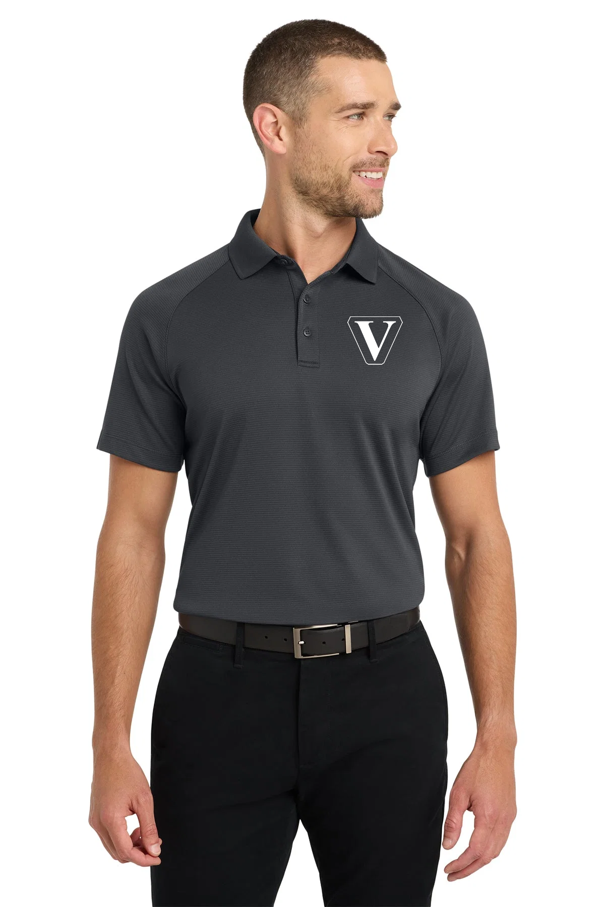 Port Authority Crossover Raglan Custom Polos, Battleship Grey [Vision Electric and Systems]