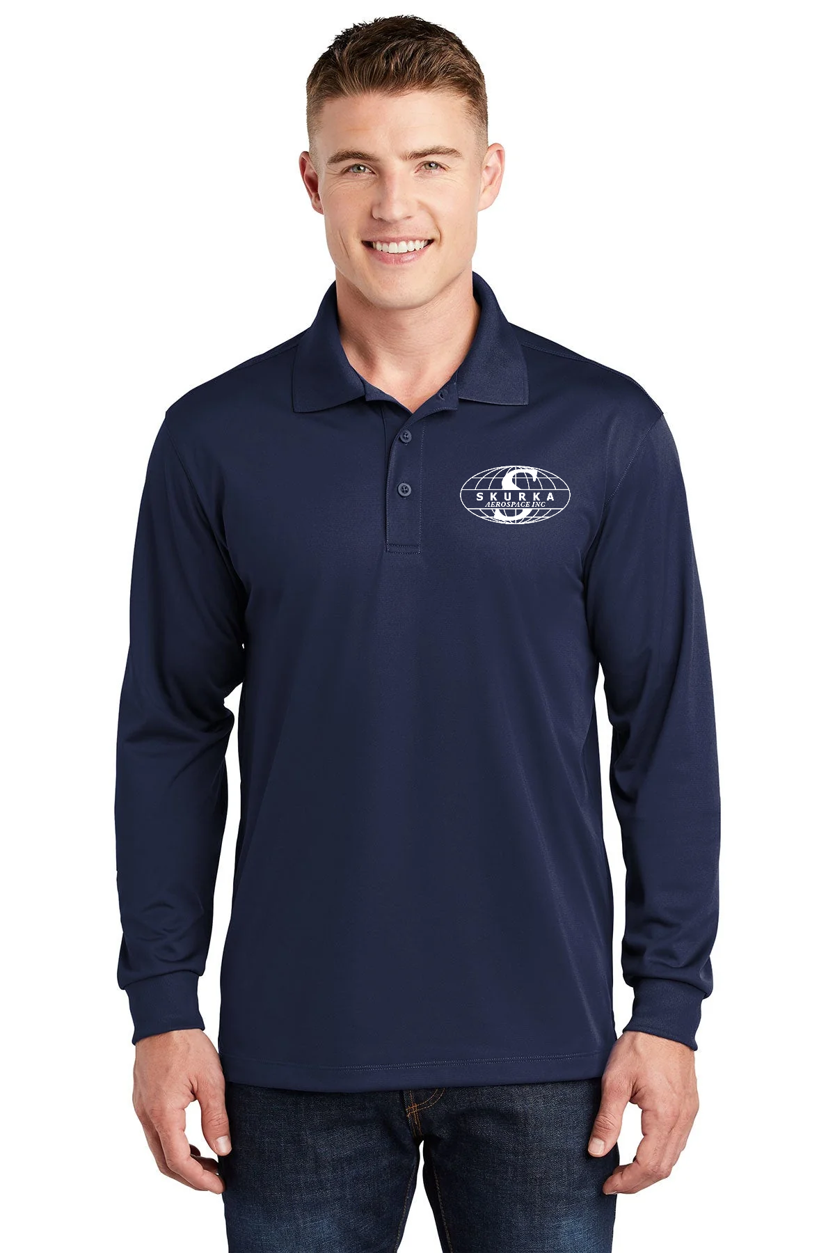 Sport-Tek Long Sleeve Micropique Custom Sport-Wick Polos, True Navy [Skurka Aerospace, Inc.]