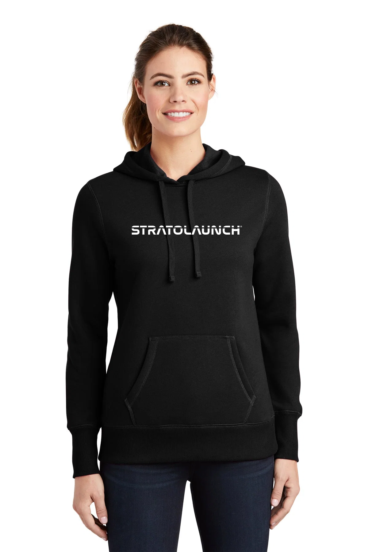 Sport-Tek Ladies Pullover Custom Hooded Sweatshirts, Black [Stratolaunch]