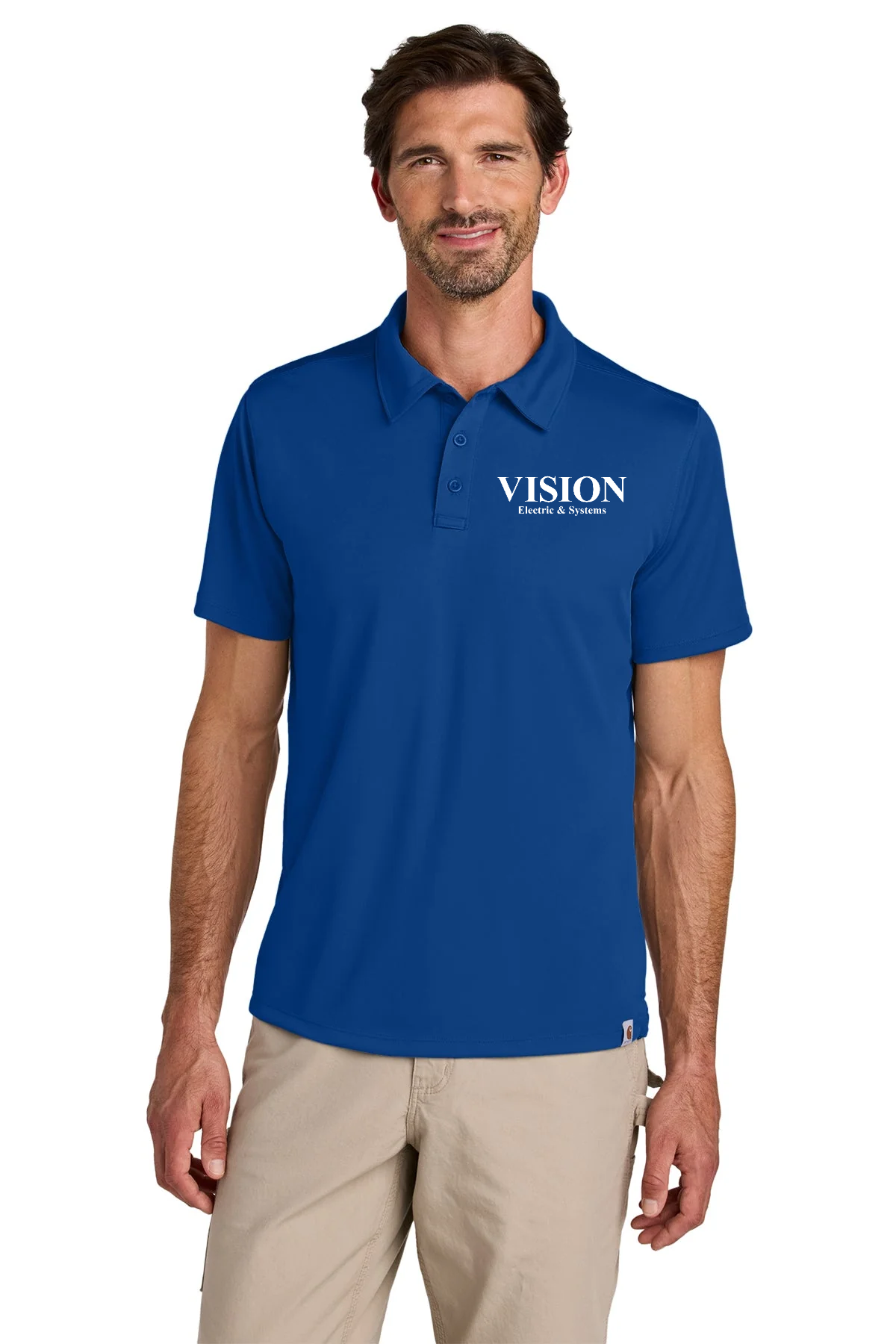 Carhartt Force Sun Defender Custom Polos, Royal Glass Blue [Vision Electric and Systems]