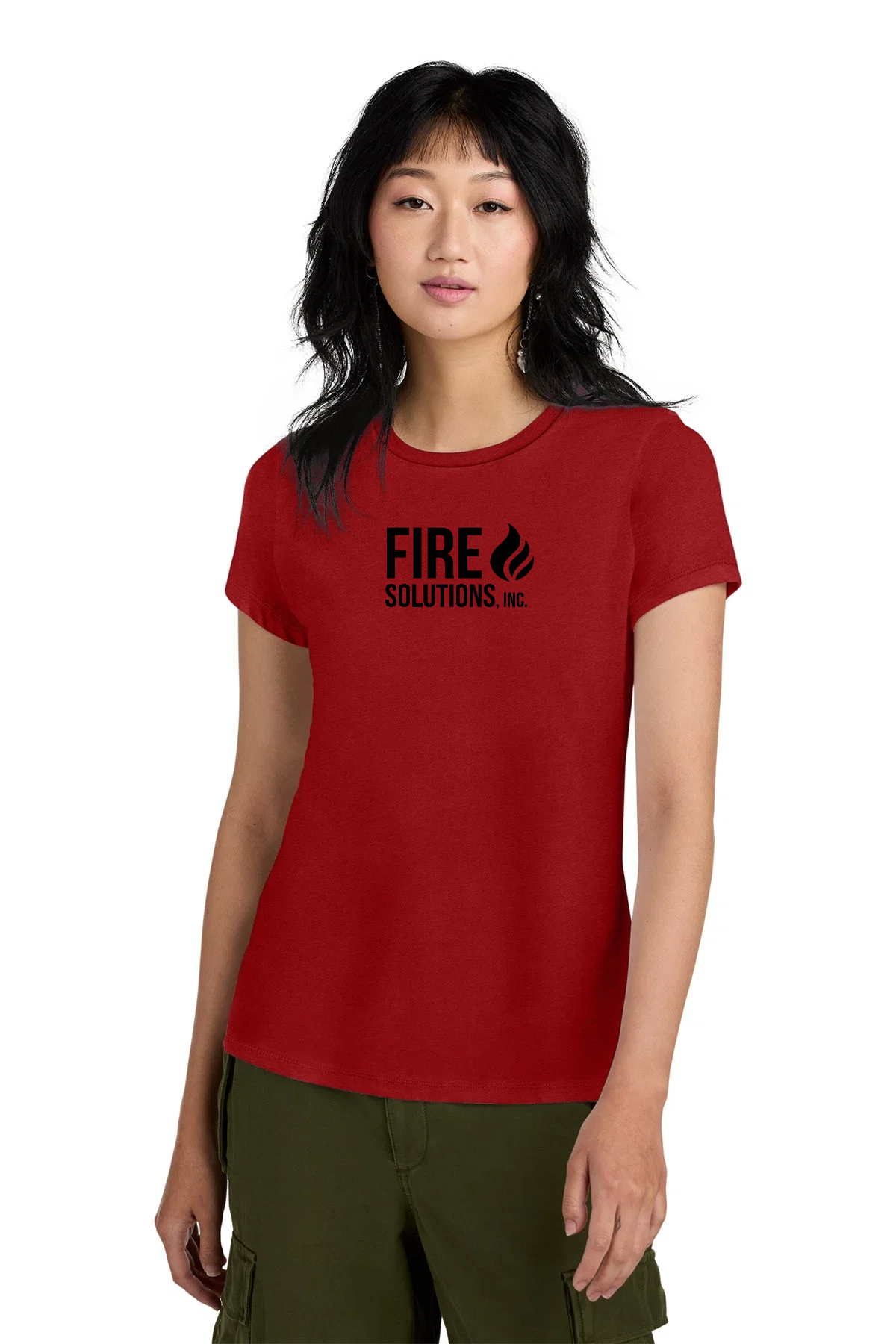 District Women’s Perfect Weight Custom Tees, Classic Red [Fire Solutions]