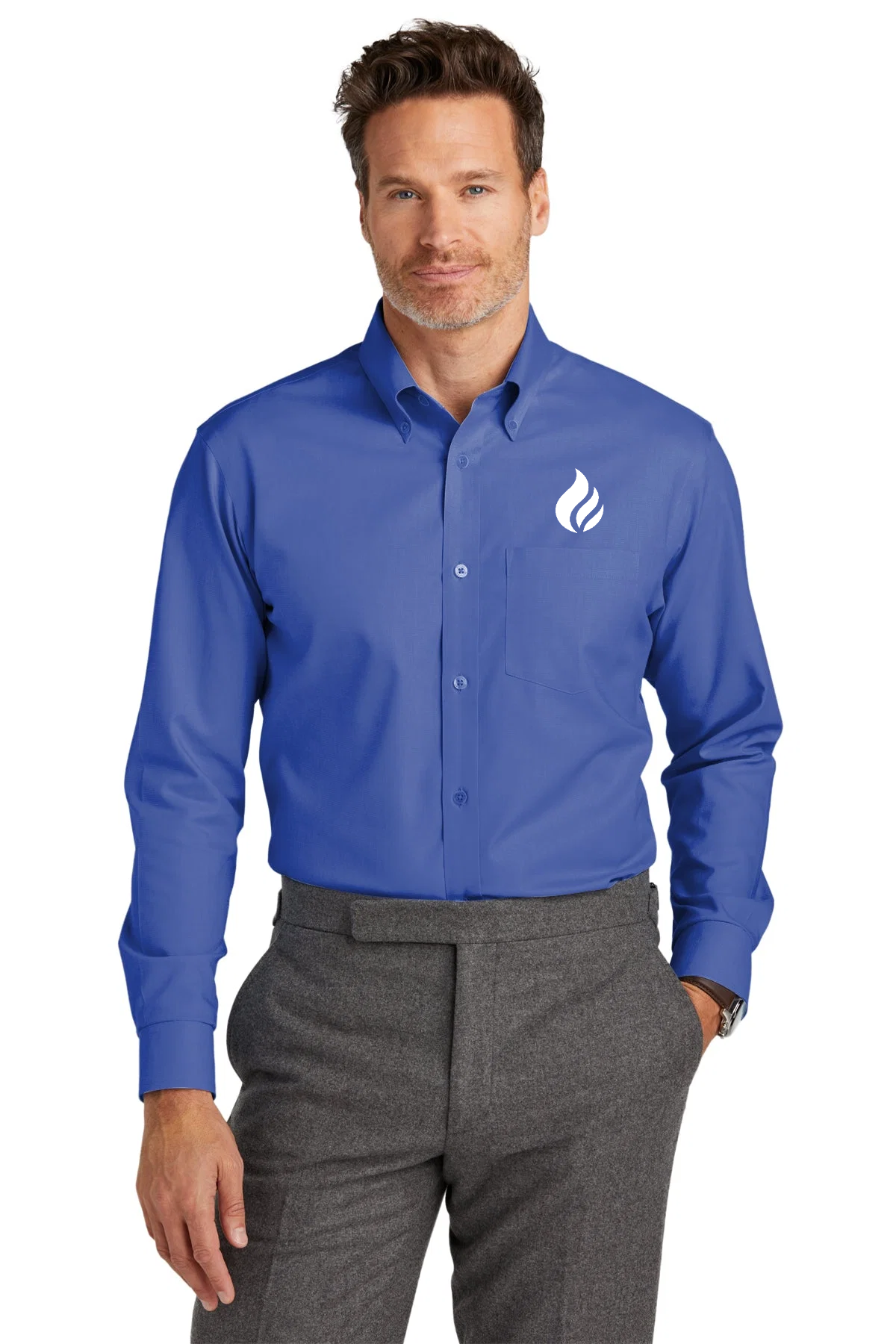 Brooks Brothers Wrinkle-Free Stretch Nailhead Shirt, Cobalt Blue [Fire Solutions]