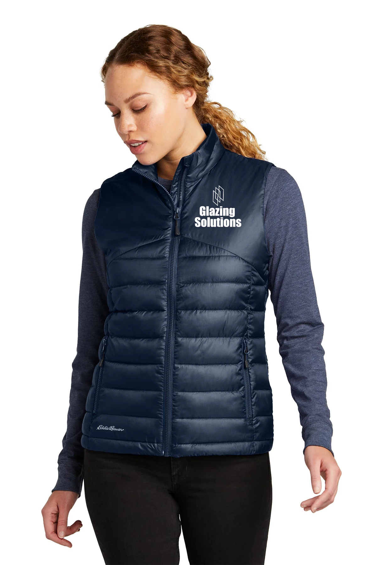 Eddie Bauer Ladies Customized Quilted Vests, River Blue Navy [Glazing Solutions]