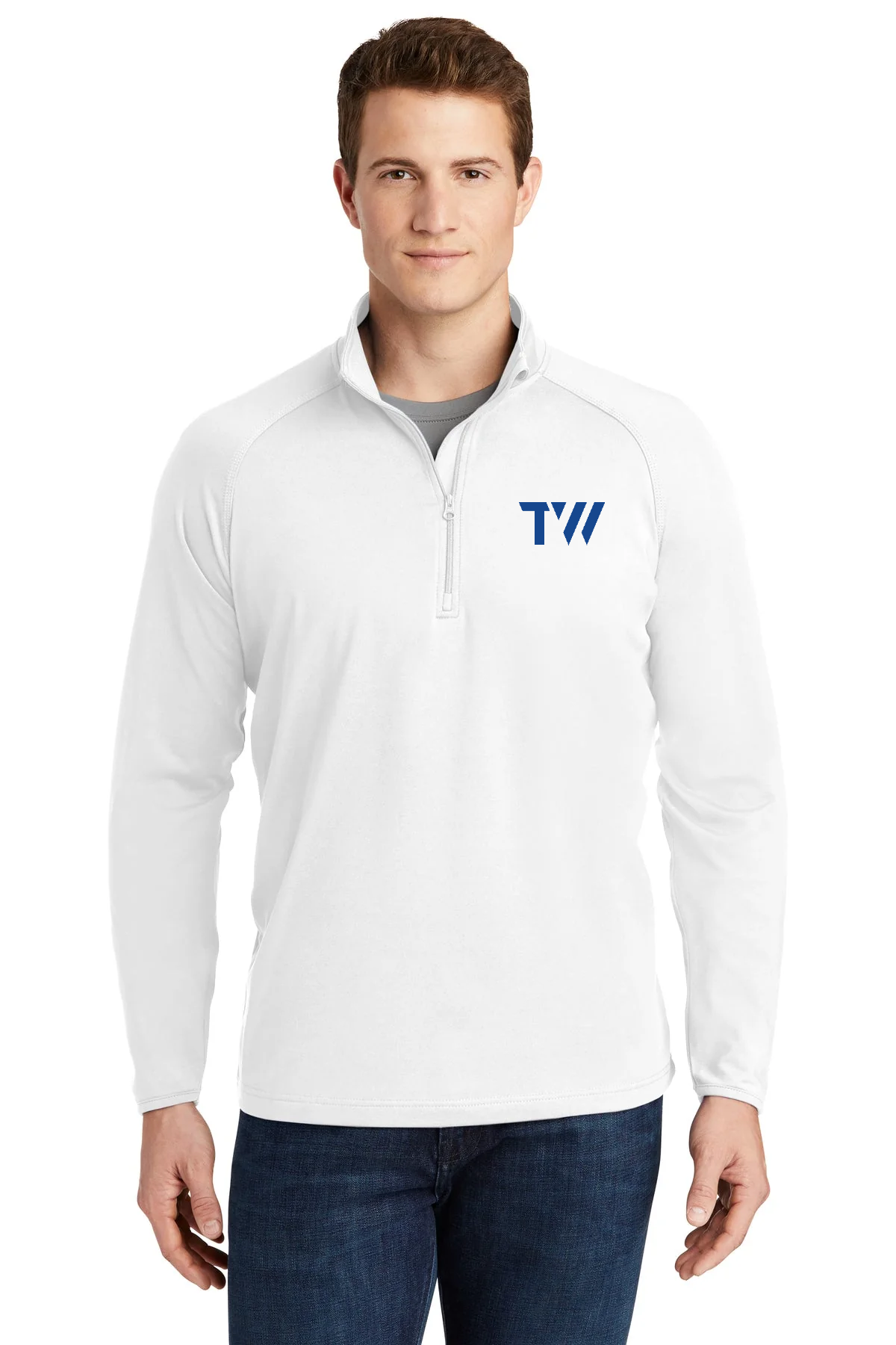 Sport-Tek Sport-Wick Stretch Customized 1/2-Zip Pullovers, White [TW Constructors]