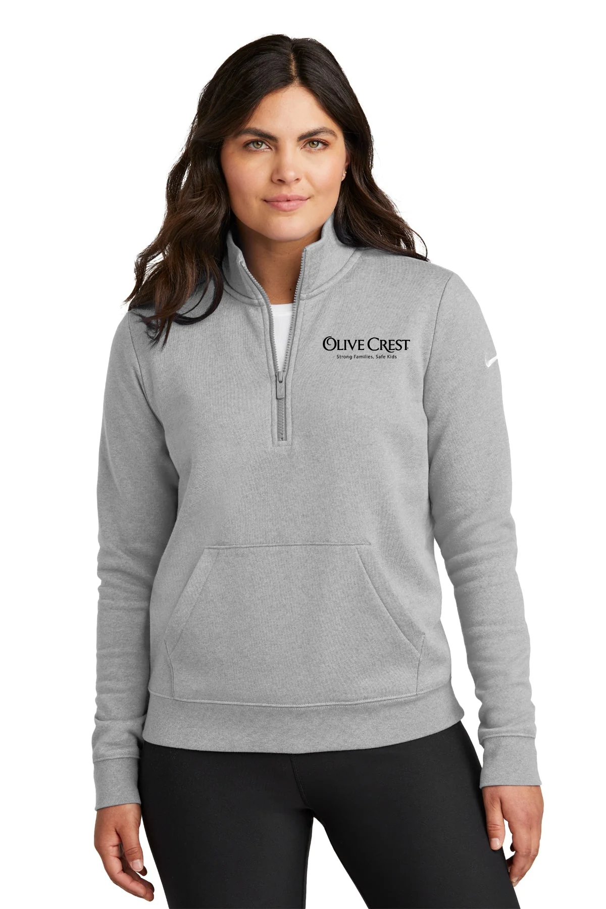 Nike Ladies Club Fleece Custom Quarter-Zips, Dark Grey Heather [Olive Crest]