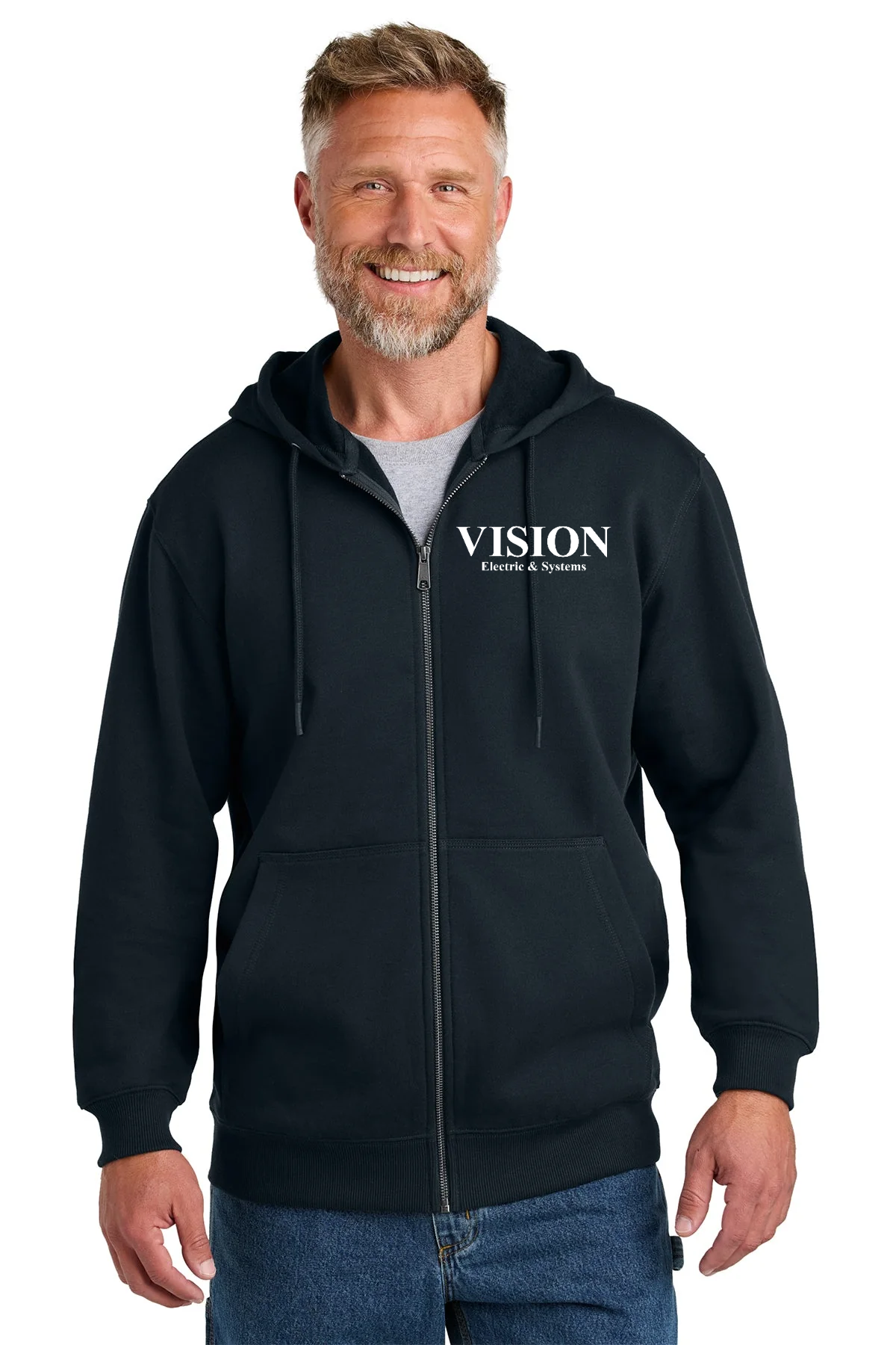 CornerStone Tough Fleece Custom Full-Zip Hoodies, Navy [Vision Electric and Systems]