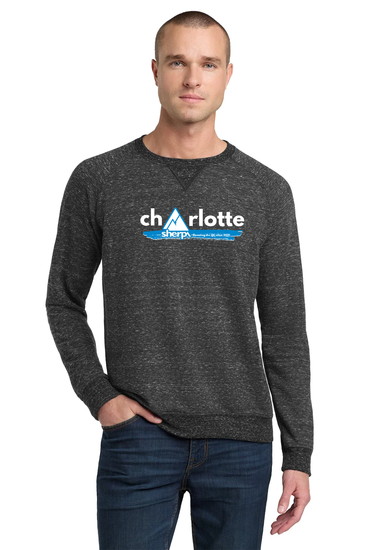 Jerzees Snow Heather French Terry Raglan Crew ,Black Ink [Sherpa LLC]