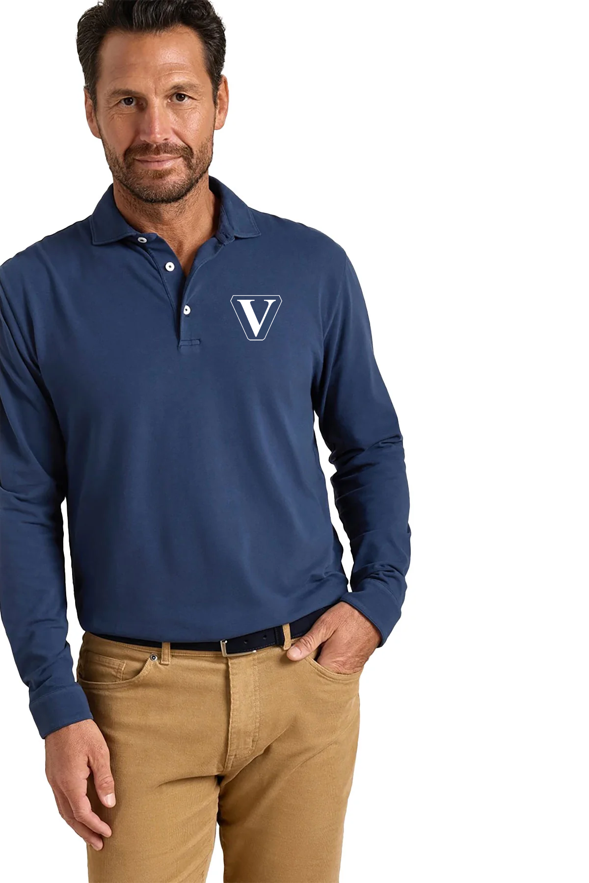 Peter Millar Crown Flex Cotton Long-Sleeve Custom Polos, Navy [Vision Electric and Systems]