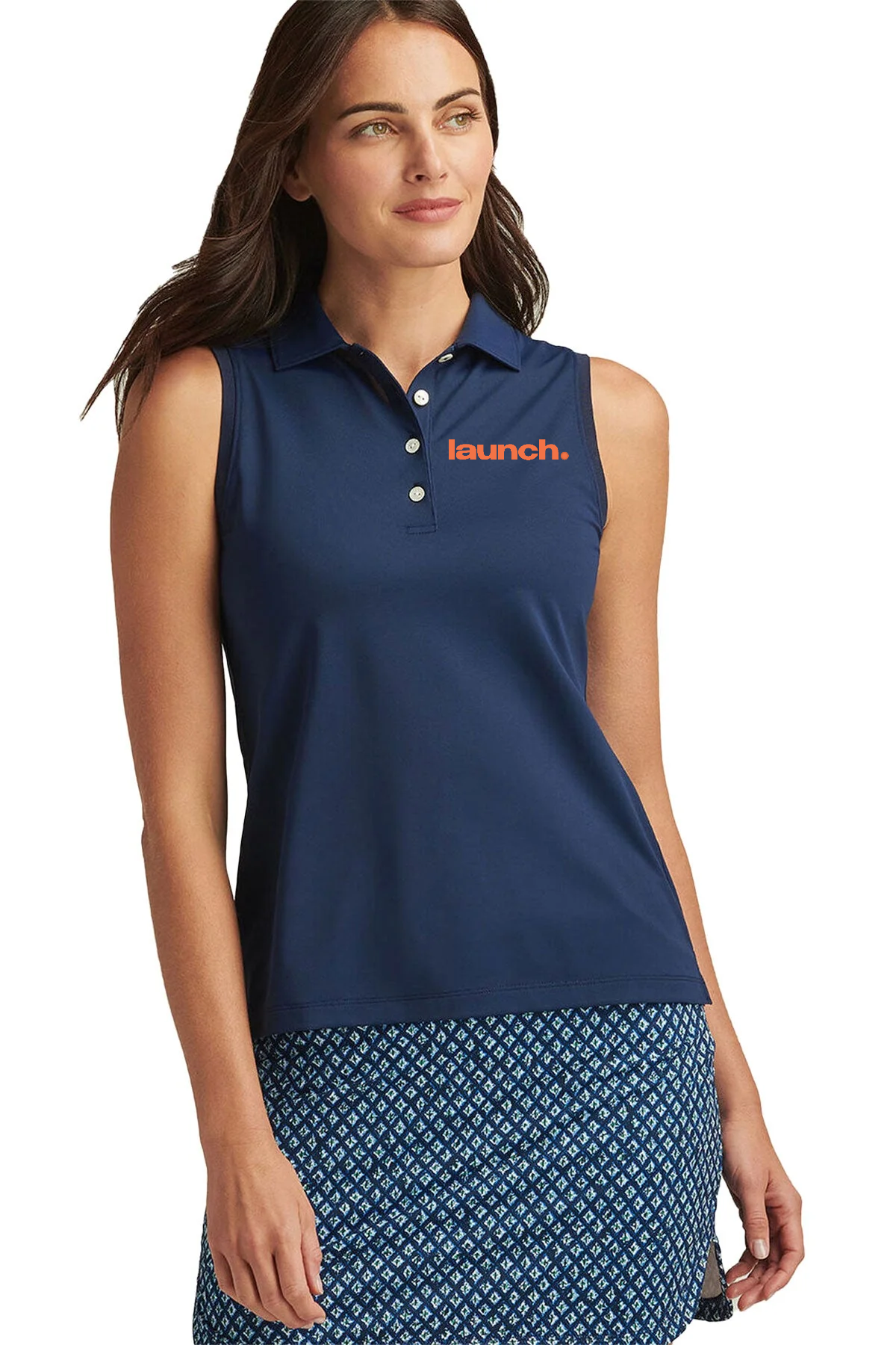 Peter Millar Women's Banded Sport Mesh Sleeveless Custom Button Polos, Navy [Launch]