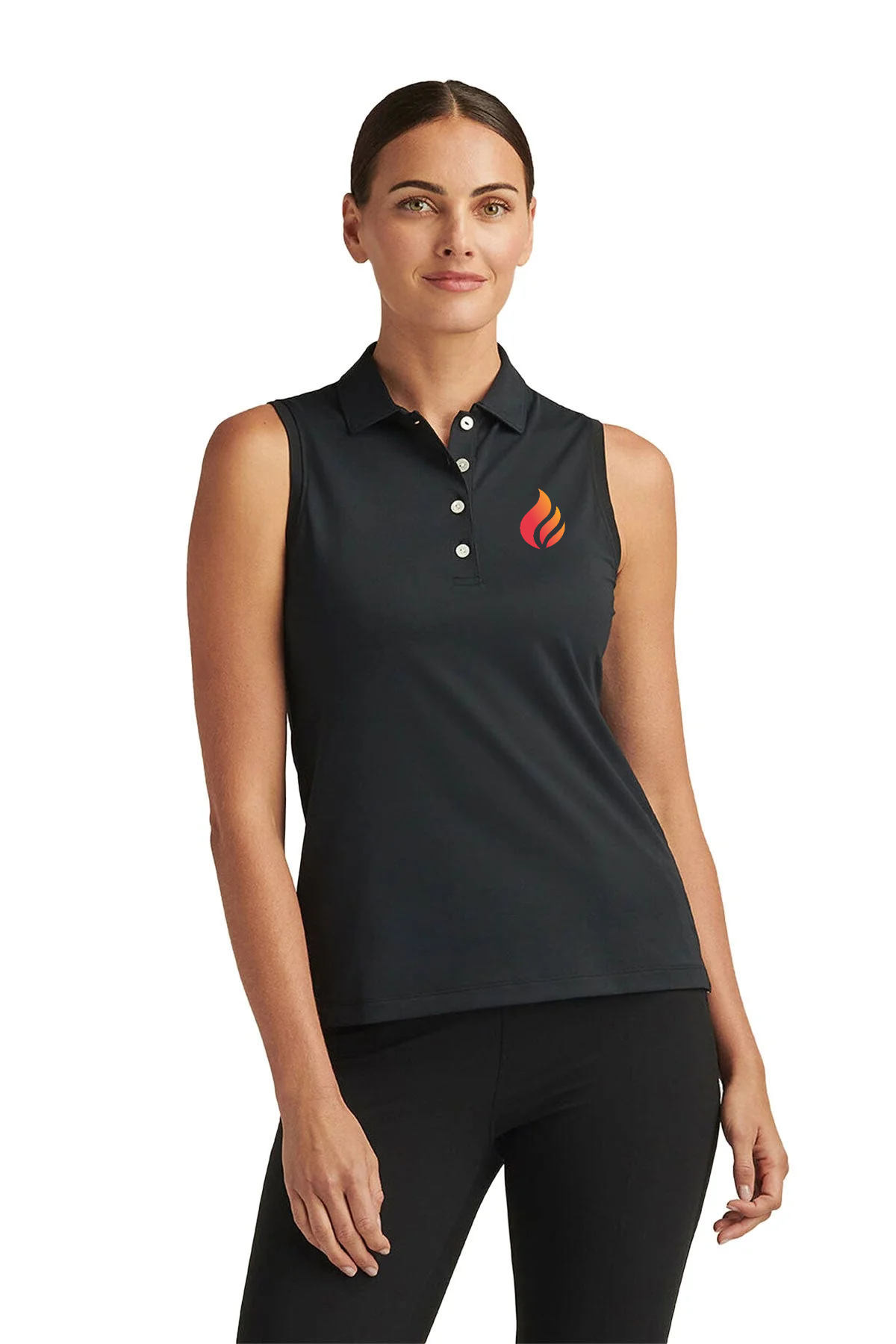 Peter Millar Women's Banded Sport Mesh Sleeveless Custom Button Polos, Black [Fire Solutions]