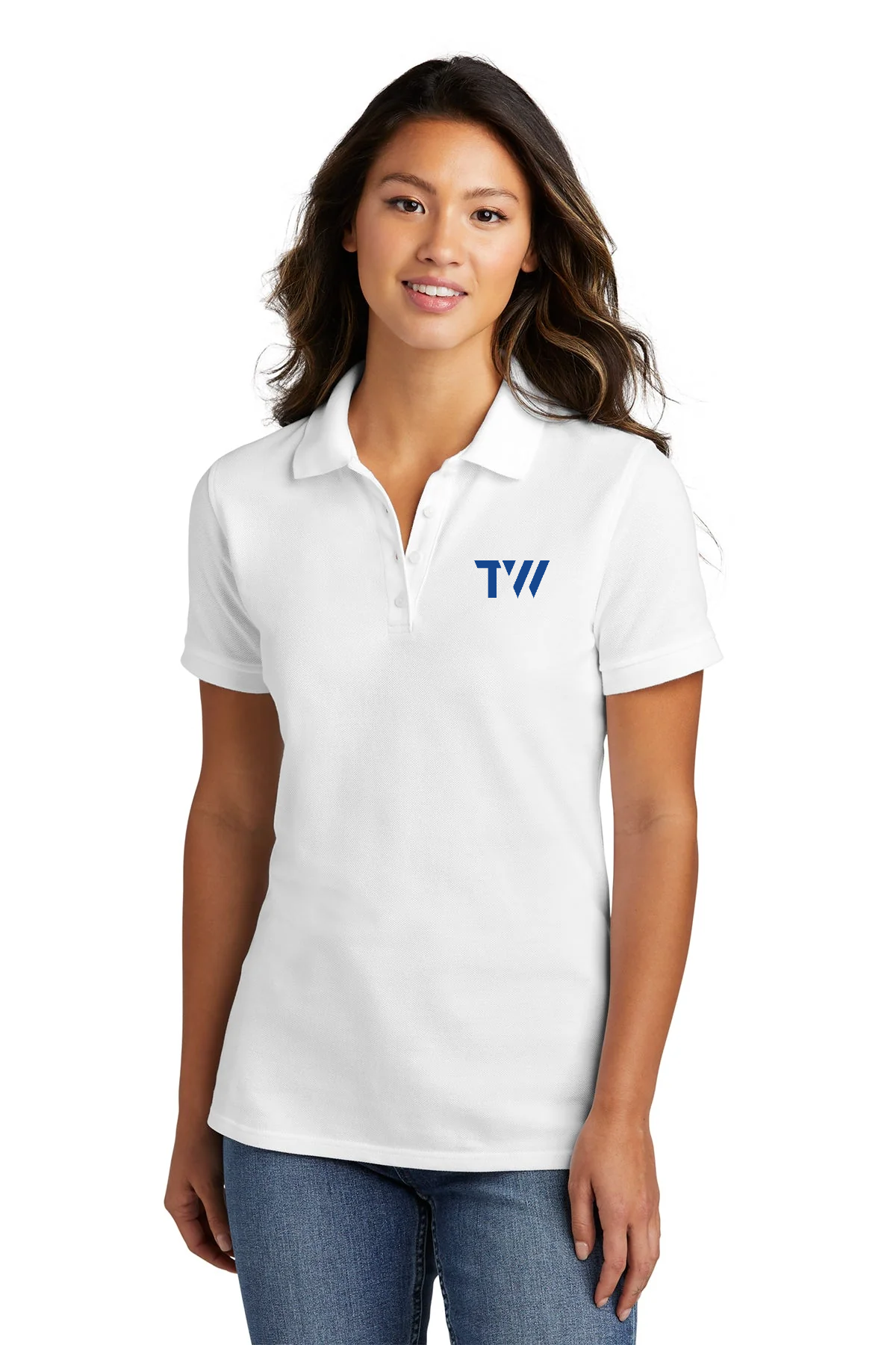 Port & Company Ladies Ring Spun Customized Polos, White [TW Constructors]